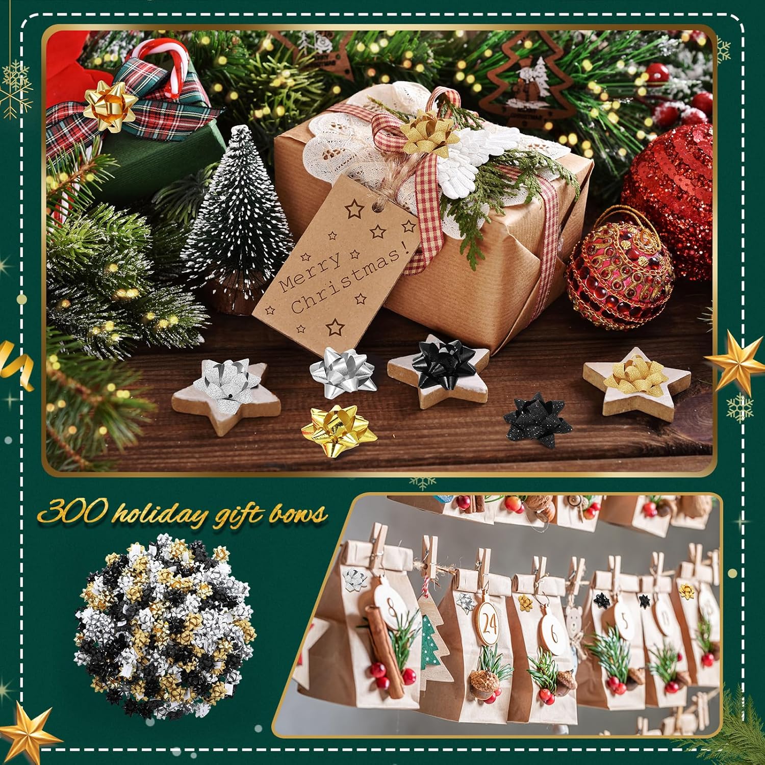 Yilloog 300 Pieces Valentines Day Mini Gift Wrapping Bows 1 Inch Self Adhesive Wrap Present Bow for Small Presents Wrapping Christmas Birthday Holiday Party Decor(Black and Gold) - Image 5