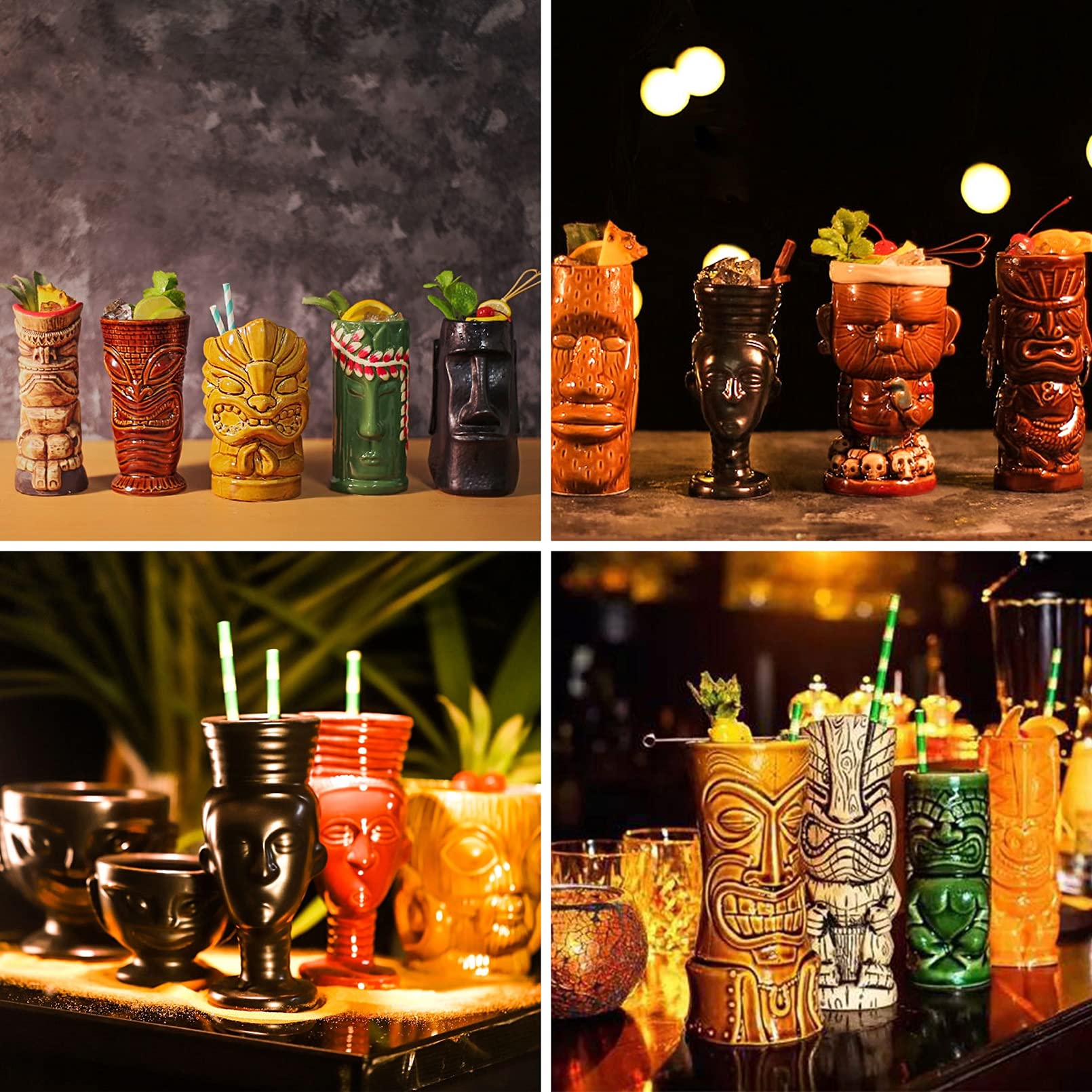 Cocktailgläser - Hawaii Deko - Bar Zubehör - Cocktail Gläser - Cocktail set - Cocktail Deko - Cocktail Zubehör - Cocktailgläser set - Tiki Gläser hawaiianische Tiki-Tasse,Q7