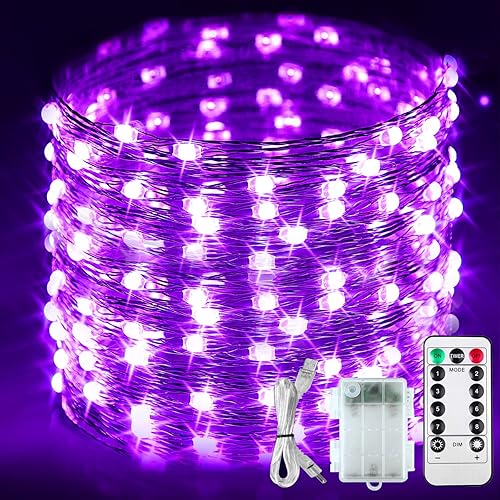 Miniatura 7 de Paquete de 2 luces negras UV, funciona con pilas, 16.4 pies 2835 LED UV, cuentas de lámpara UV, 8 modos, luces negras flexibles, luces de hadas con