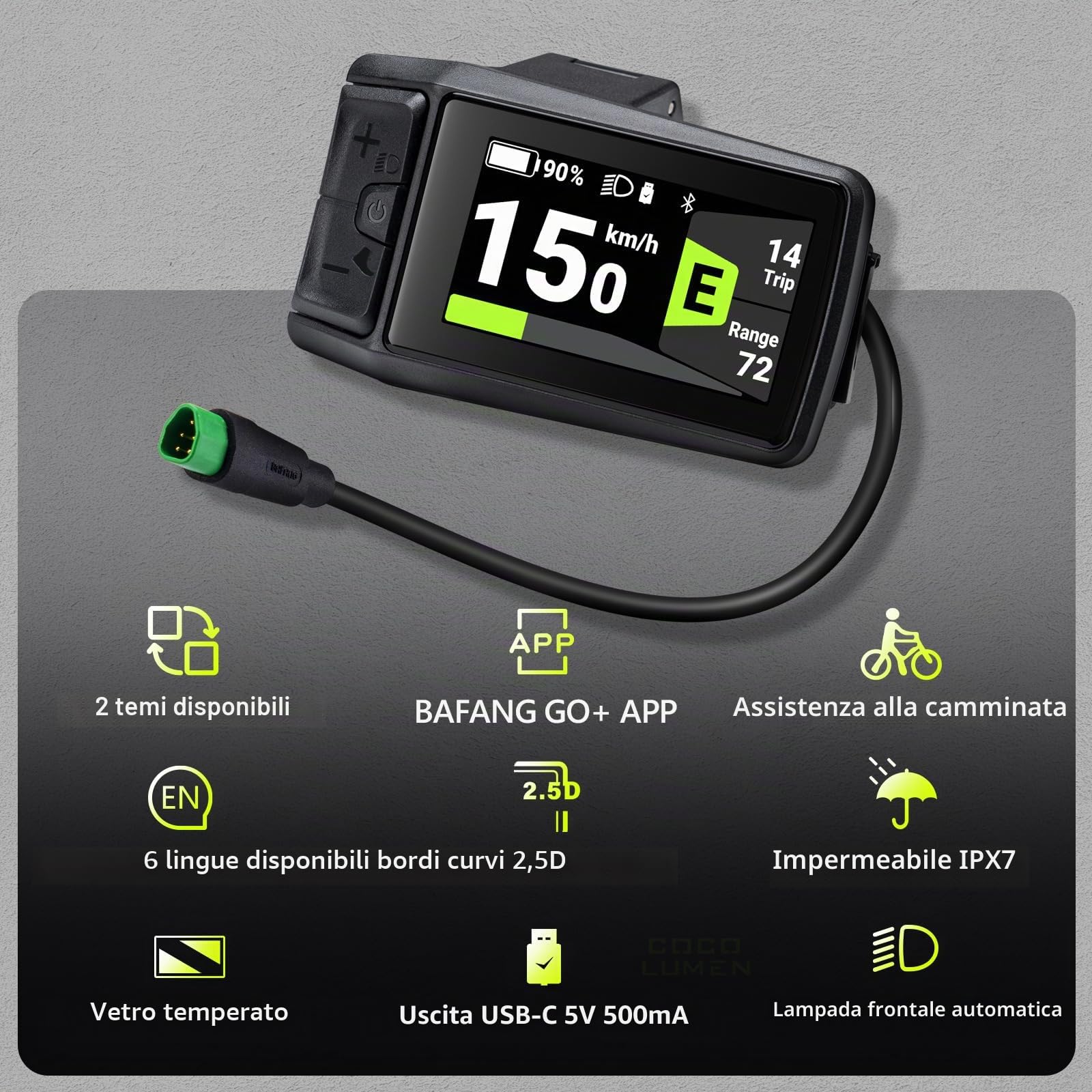 Schermo CAN a colori C080 per motori centrali BAFANG M400, M500 con ingresso di carica USB-C