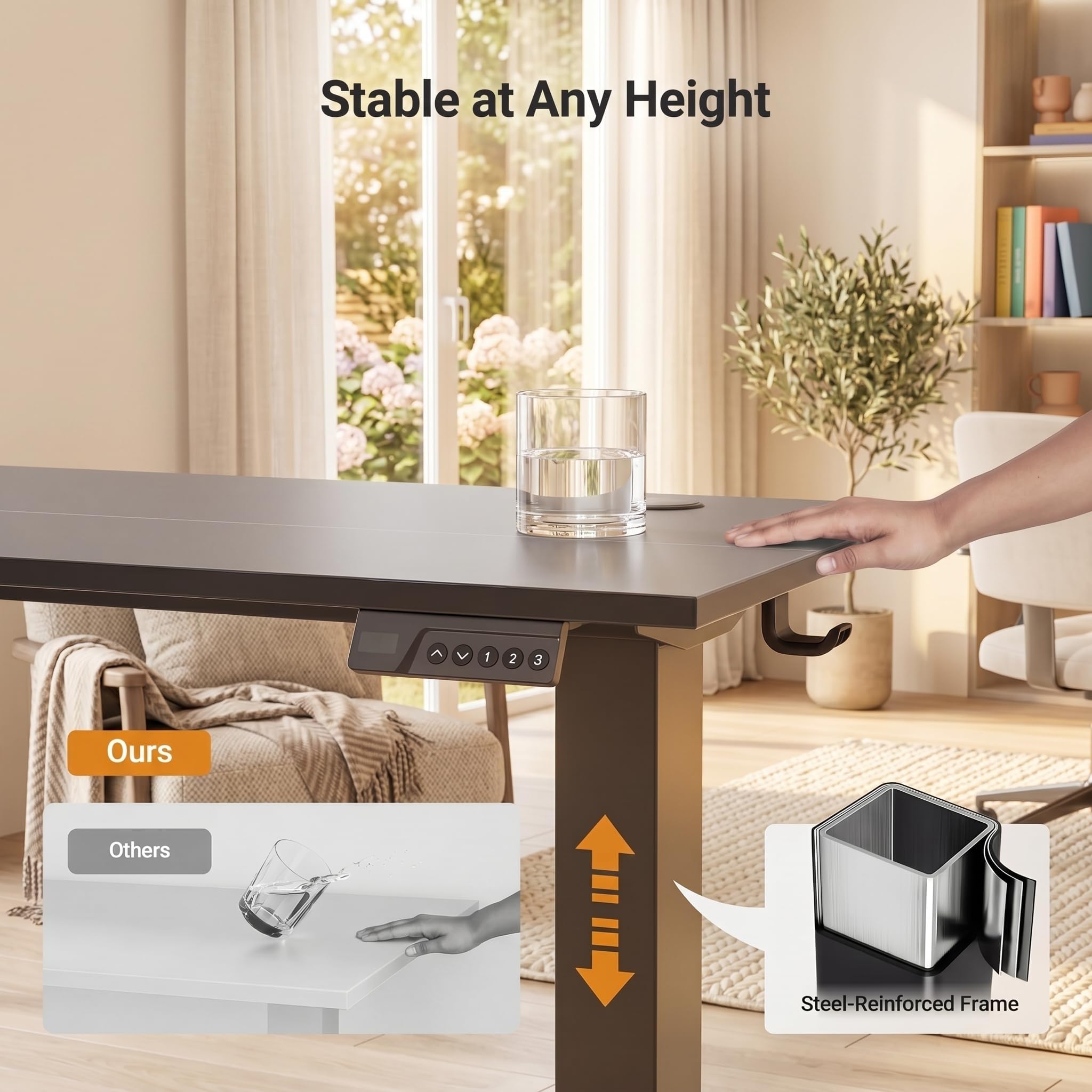 Claiks Electric Height Adjustable Standing Desk, 40x24 Inch, Deep Black view 7