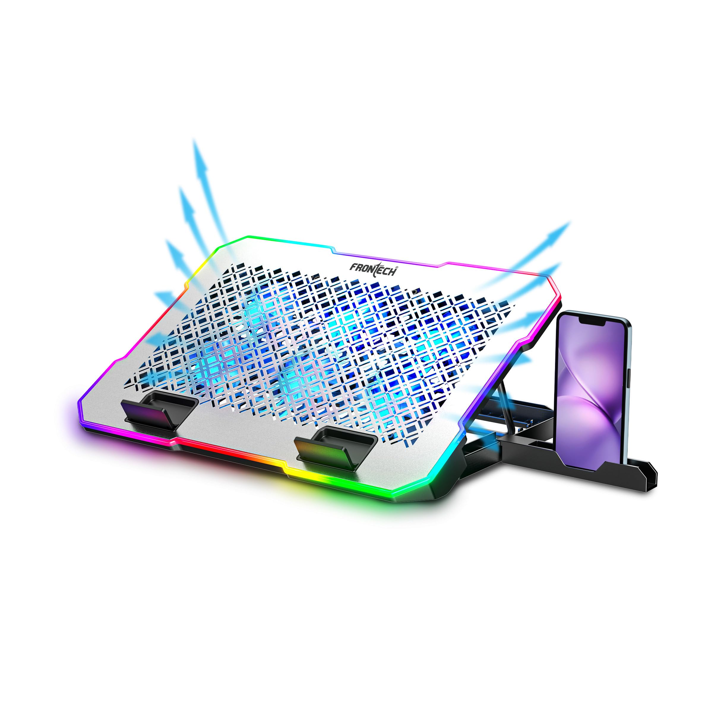 Frontech Laptop Cooling Pad | 6×60mm RGB Fans | Heat Dissipation Design | Adjustable Height & Angle | Mobile Stand | Dual USB 2.0 | Anti-Slip Holder | 9–17 Inch Laptops | 1 Year Warranty (CP-0014)