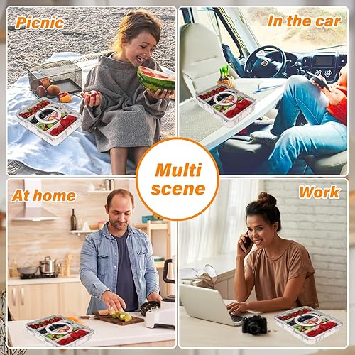 Miniatura 7 de Contenedores portátiles de almacenamiento de frutas para refrigerador, contenedor de caja de aperitivos de 4 compartimentos, bandeja dividida sin