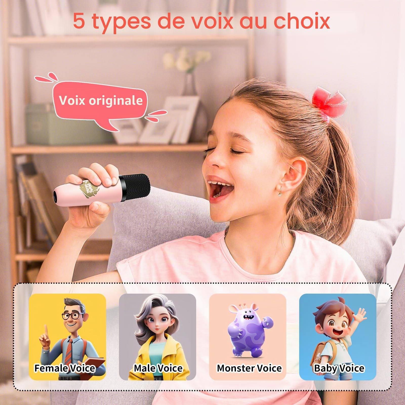 PHNIXGAM Mini Machine de karaoké avec Deux Microphones sans Fil, Haut-Parleur Bluetooth Portable pour Adultes et Enfants, Microphone de karaoké avec LED (Rose)