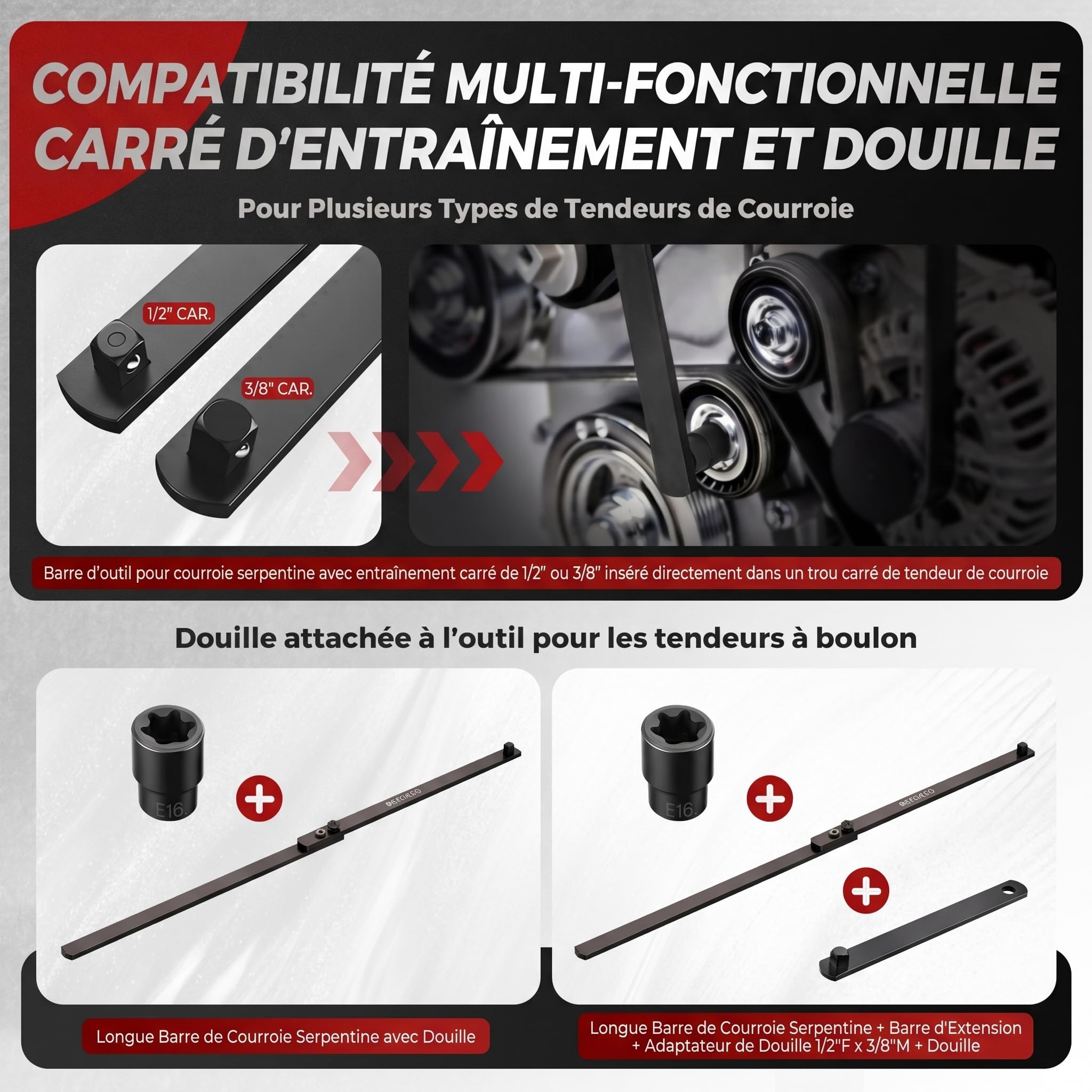 BILITOOLS Clé Courroie Accessoire Kit Outil Poly-V 13 Pièces Démontage