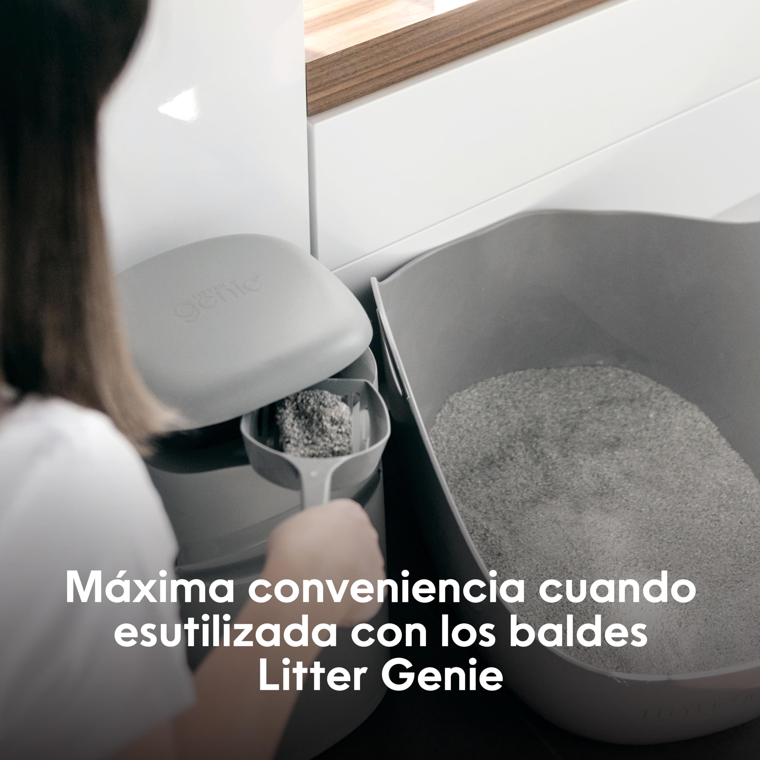 Litter Genie LitterBox Grey - Bandeja de Arena para Gatos, diseño Elegante y práctico, fácil Vaciado, Incluye Pala