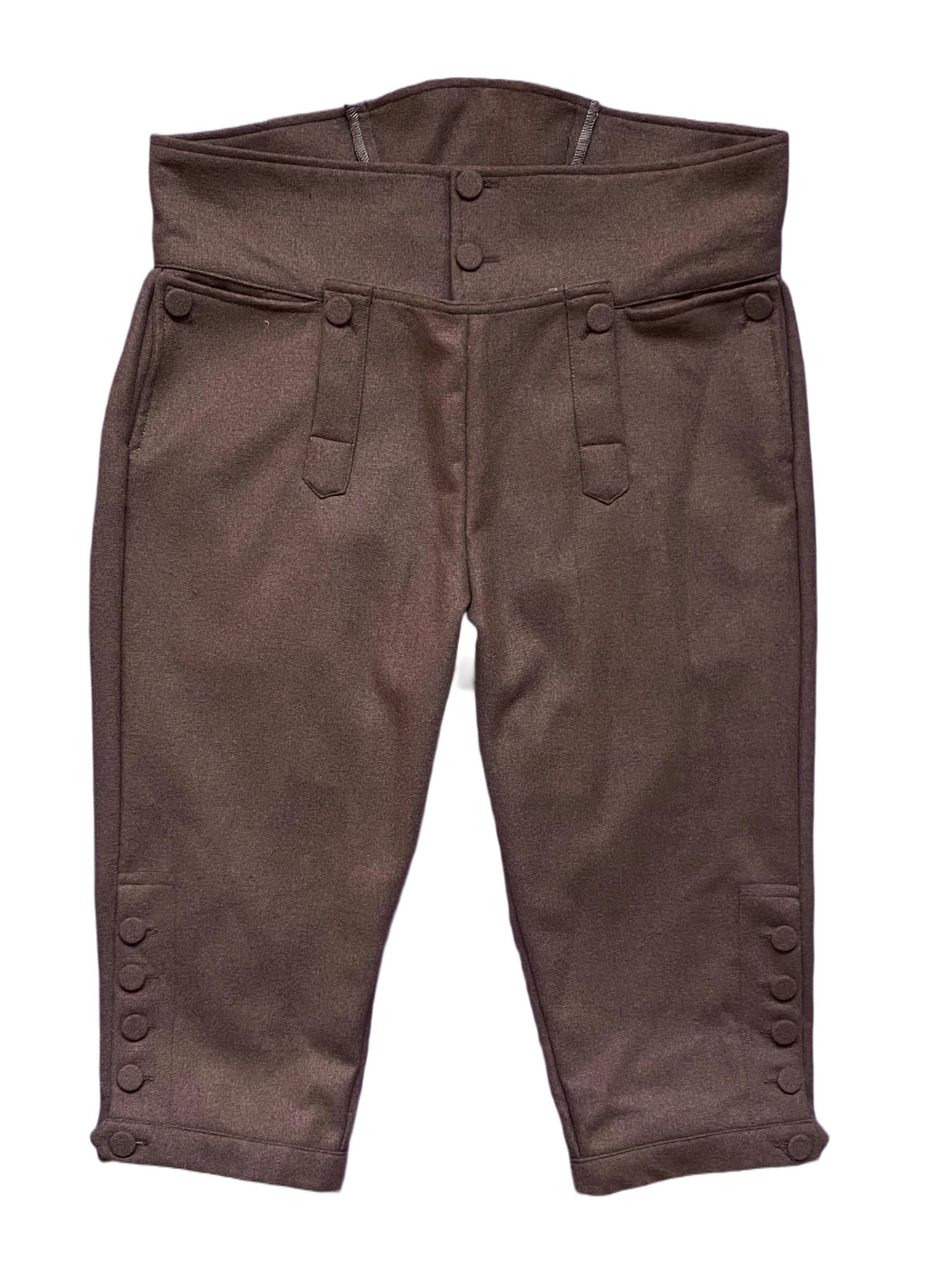 ReminisceBoutique Mens Colonial Knee Wool Breeches 18th Century Pants Fall Front Style, Brown, Medium