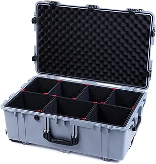 ColorCase Pelican 1650 Case Silver - Large Sized Waterproof Rolling Case with TrekPak Divider System & Convoluted Lid Foam - Black Handles & Latches