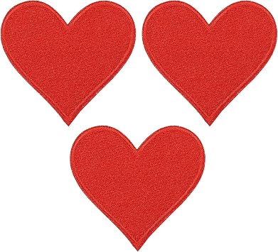 PATIKIL Iron-on Patches, 3 Pack Heart Shaped Sew Embroidered Patches,Red