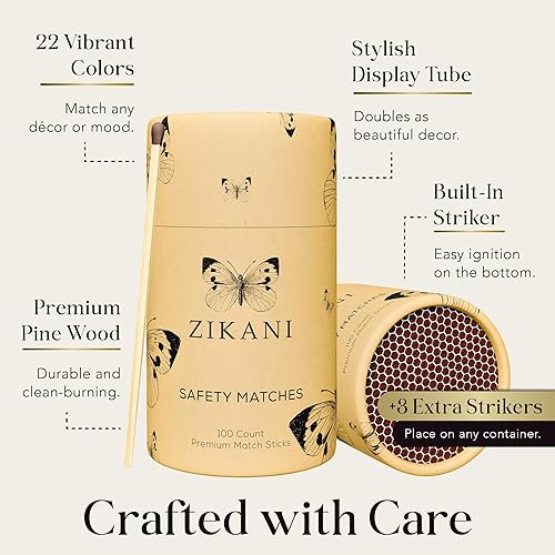 Miniatura 4 de ZIKANI 4-Pulgadas Cerillas Decorativas Elegantes + Pastilla de Encendido (100 Unidades) Cerillas de Madera de Punta Blanca y Seguras para Velas,