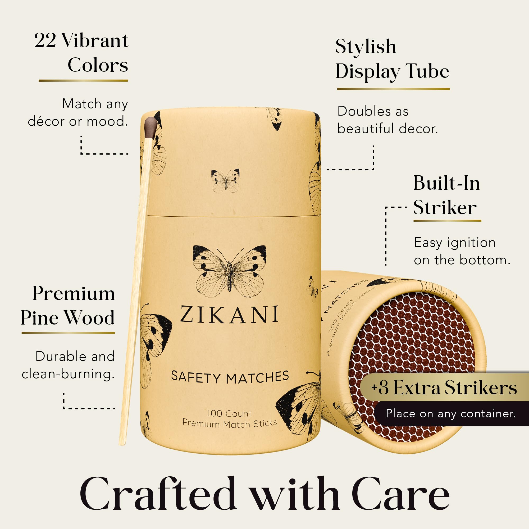 Rustic Charm Fancy Matches: 100 4-Inch Rainbow Tip Matches + Striker | Kiln-Dried Wooden Artisan Matchsticks for Decorative Cloche Jars, Fireplaces, and BBQ - 100 Count (Rainbow Tip)