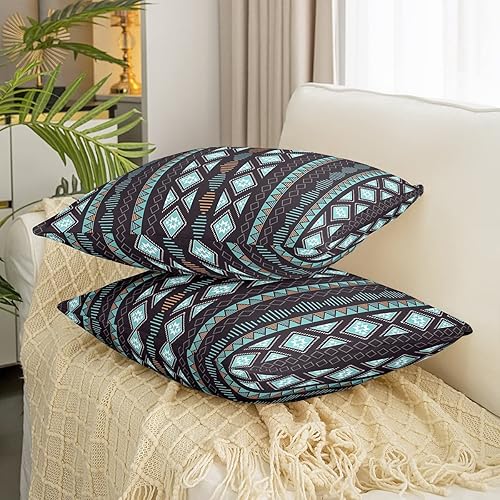 Miniatura 3 de Erosebridal Juego de 2 fundas de cojín bohemias con diseño azteca a rayas para adolescentes, niños, tribu, geometría, triángulo, fundas de almohada