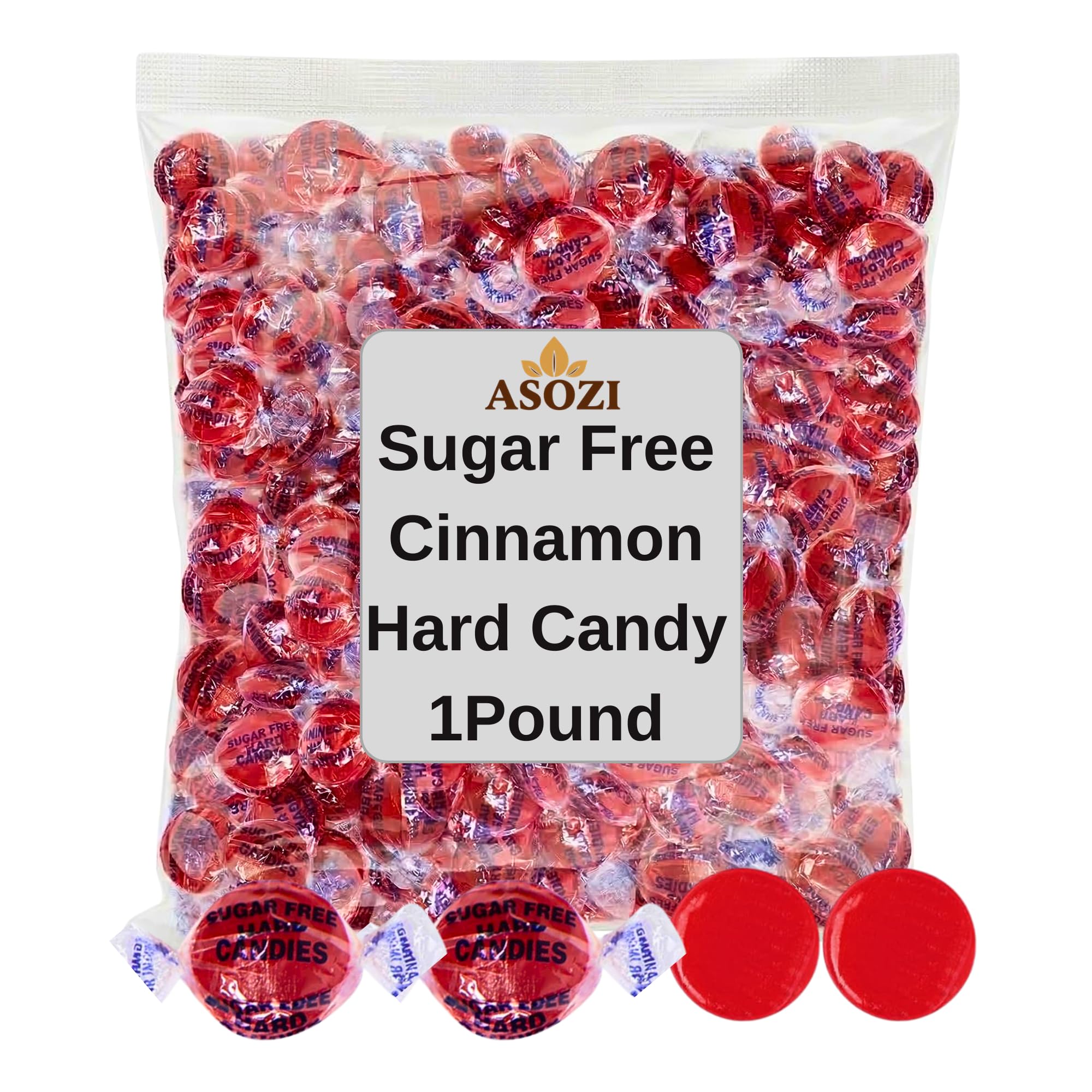 Sugar Free Cinnamon Hard Candy- 1lb Bulk Sugarless Candy Disc, Cinnamon Discs Individually Wrapped Keto And Diabetic Friendly, for Parties & Holidays