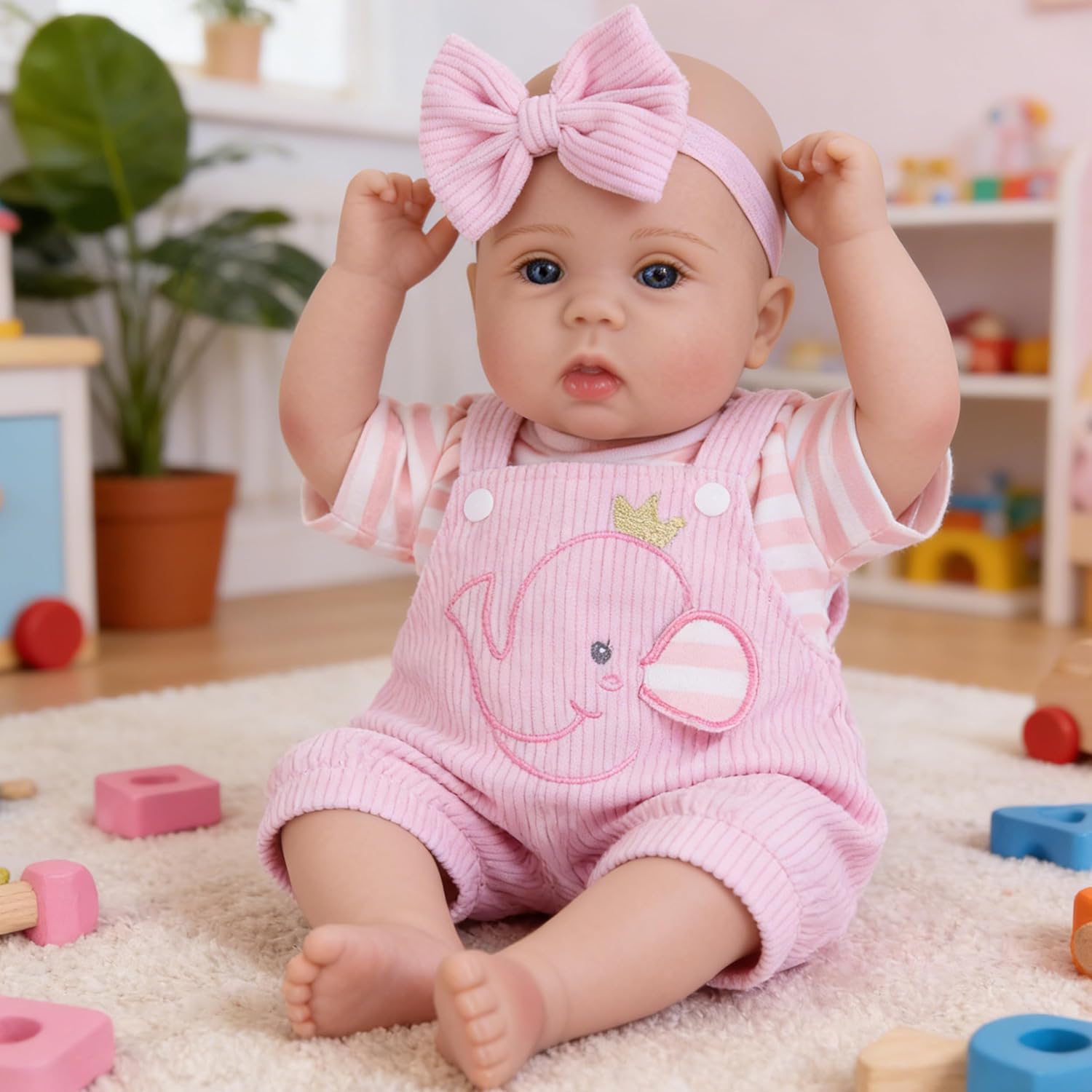 Milidool Lifelike Reborn Baby Dolls Realistic Baby Girl Dolls 18Inch Newborn Baby Girl with Pink Doll Clothes with Elephant Pattern for Kids Age 3+