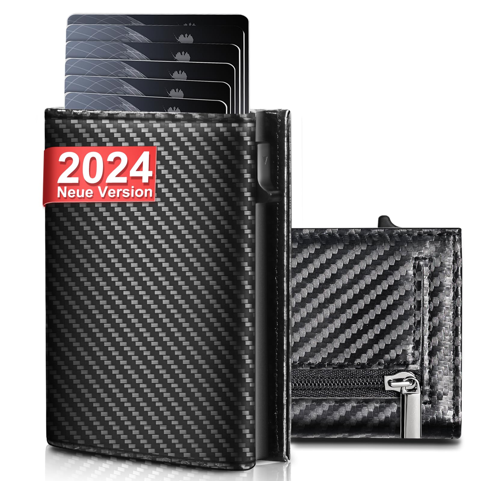 UNOSEKS Portafoglio da uomo – Portafoglio da uomo con protezione RFID, sottile portafoglio con scomparto per monete, Smart Wallet, fibra di carbonio., Portafoglio RFID