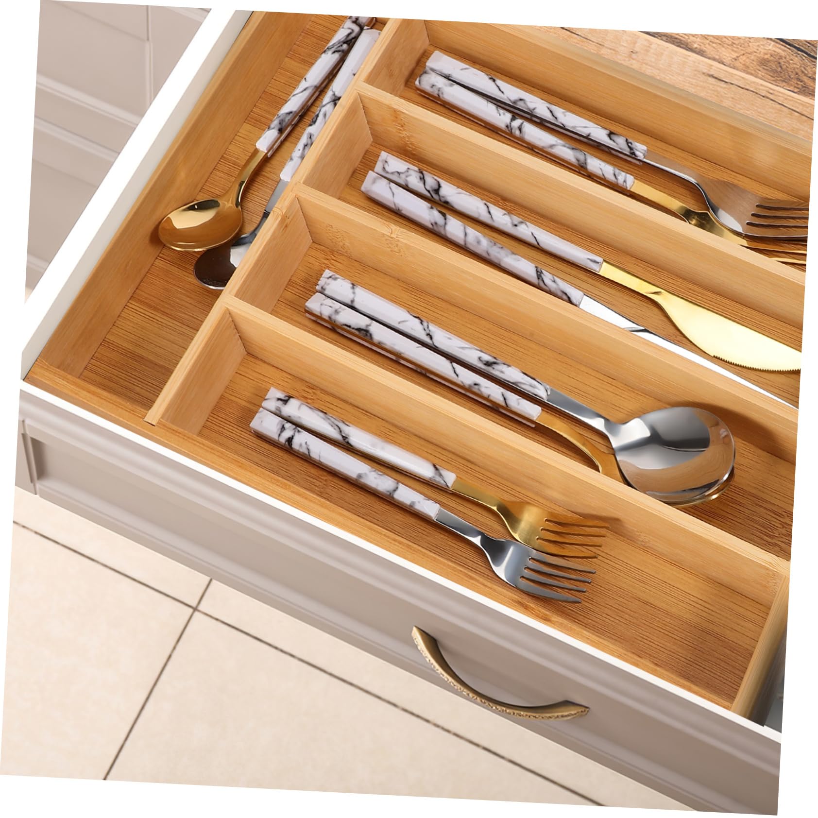 Mobestech Bambus Besteckkasten mit Multifunktionalen Fächern Verstellbarer Utensilien Organizer für Küchenschubladen Langlebig und Elegant für Küchenaufbewahrung