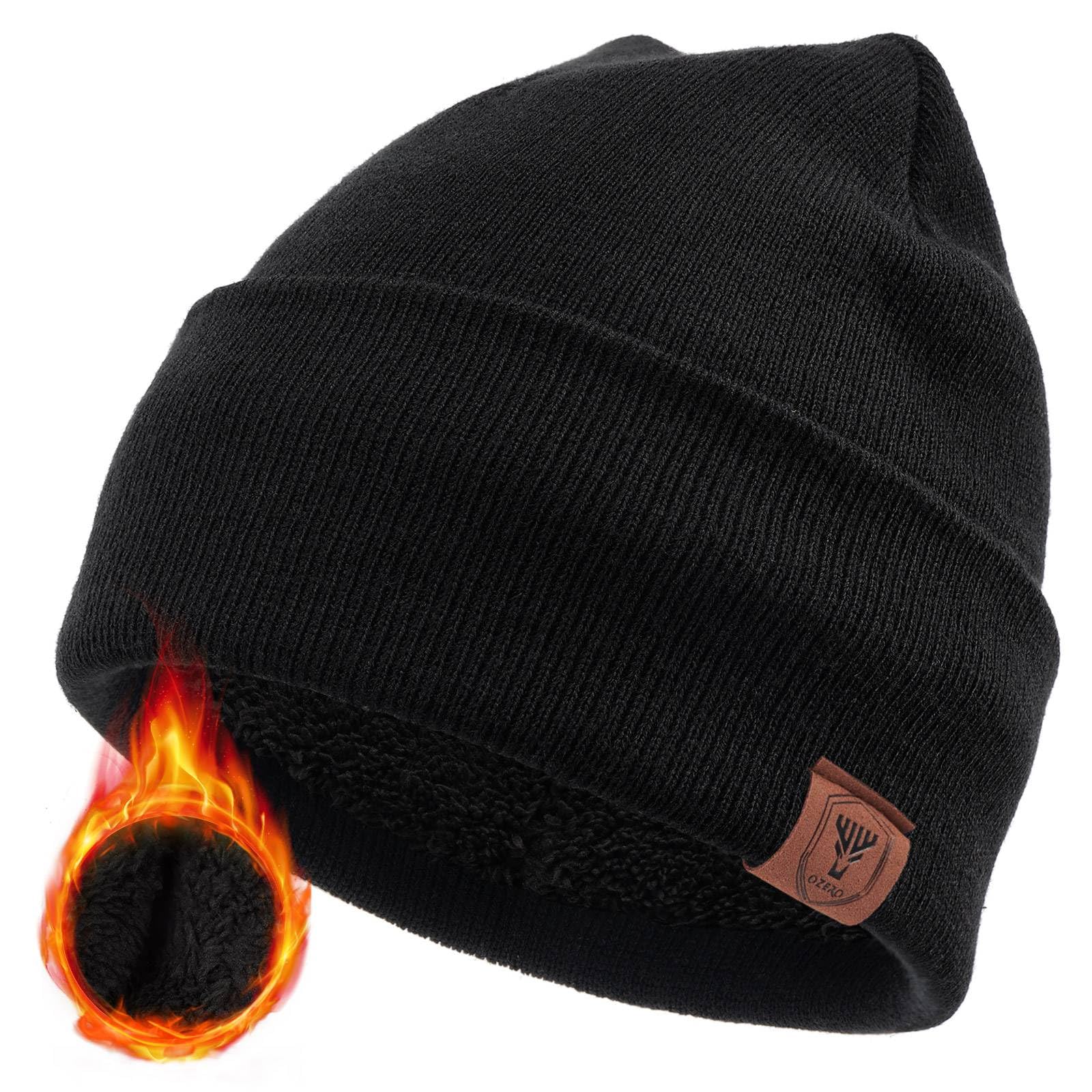 Knit Beanie Winter Hat for Young Men Women : Windproof Thermal Thick Polar Fleece Snow Skull Cap for Cold Weather AC Protection Running, Hiking, Travel - Trendy Fashion Hat for Youth - One Size