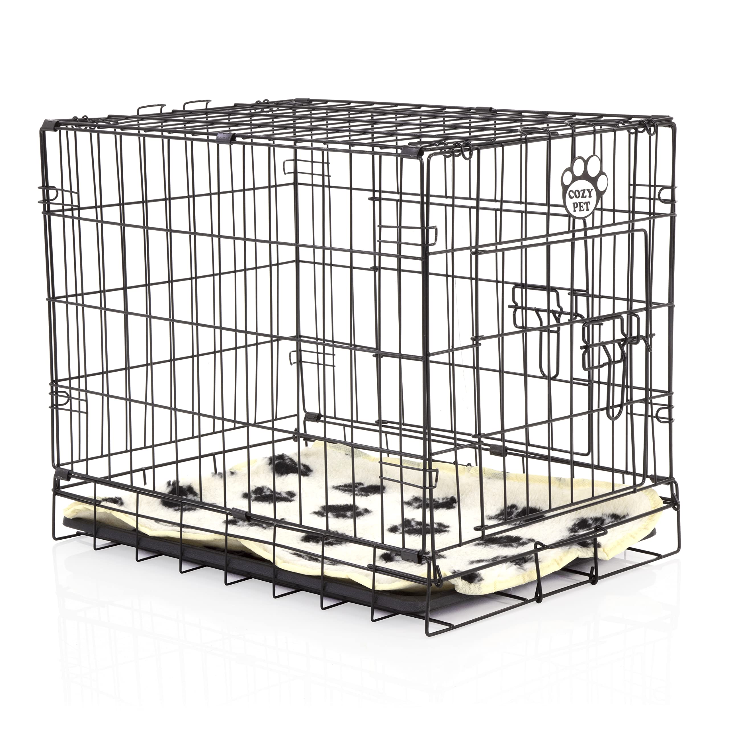 Cozy Pet Dog Cage 24" Black Inc Vet Bed ABS Tray Folding 61cm Puppy Crate Cat Carrier Dog Crate DCP24B + VB24C
