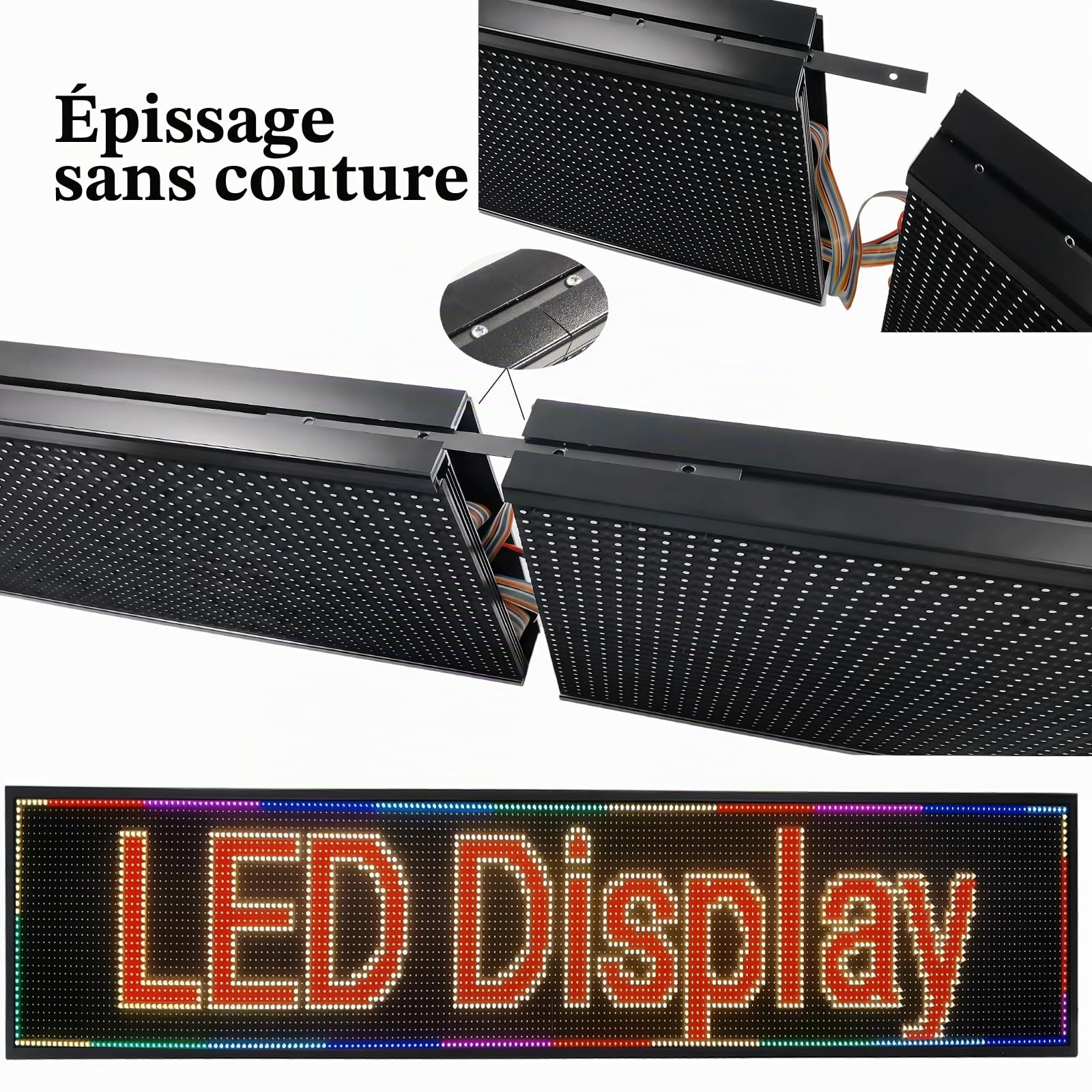 P10 Panneau LED programmable d'extérieur 195 x 35 cm, IP65 résistant à l'eau, écran LED numérique, couleurs vives, écran LED numérique, WiFi + contrôle USB, enseignes lumineuses pour magasins