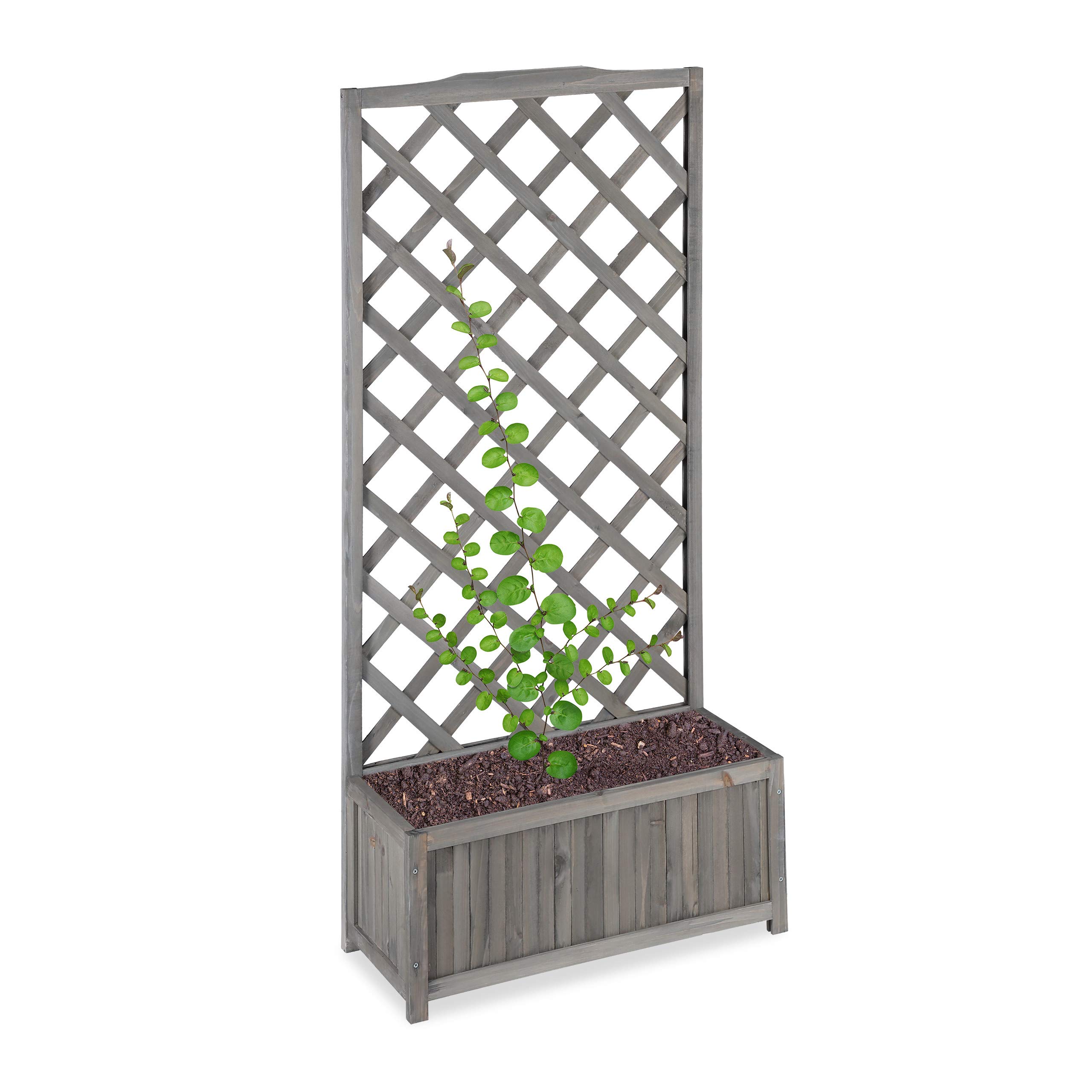 Relaxdays Jardinière avec Treillis Espalier Tuteur Plantes grimpantes bac à Fleurs Bois Vigne Lierre 35L, 150cm, Gris, XL