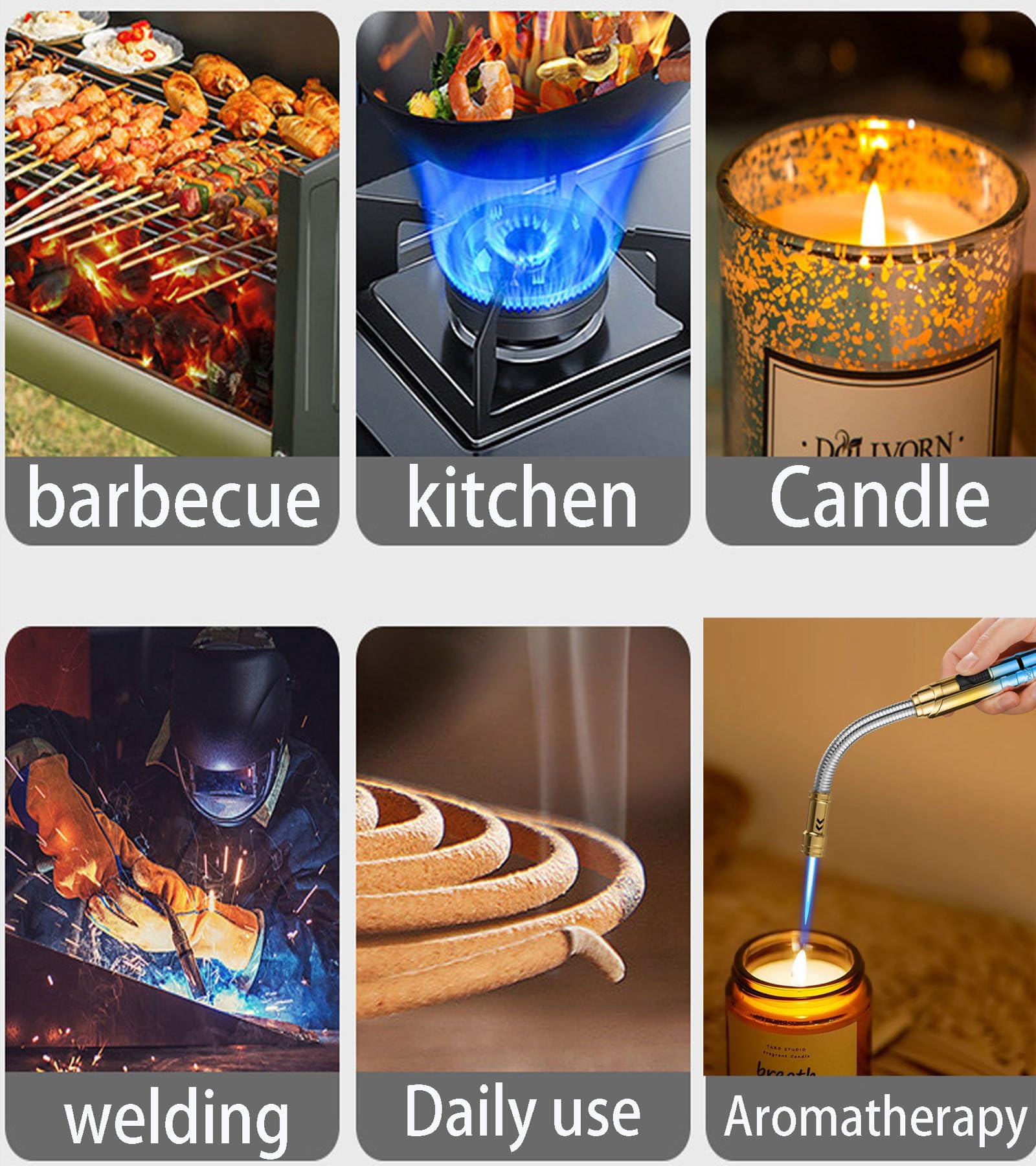 Mechero de butano con bloqueo de llama, resistente al viento, encendido de 360°, ideal para barbacoa, camping, velas, cocina, cocina duradera y fácil de usar