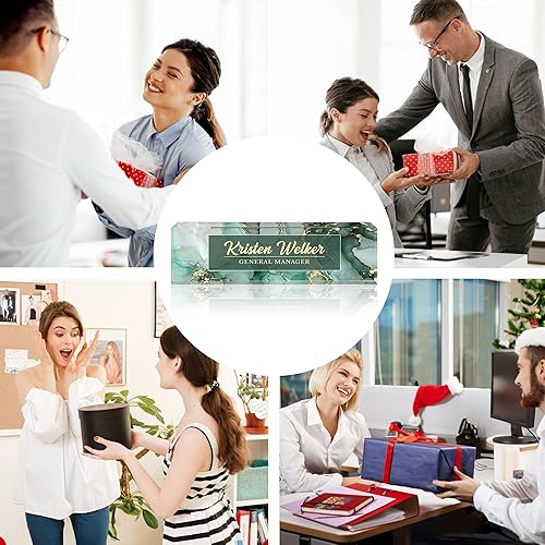 Miniatura 6 de Placa de nombre de escritorio de acrílico de mármol verde de alta calidad, decoración de oficina para mujeres u hombres, compañeros de trabajo,