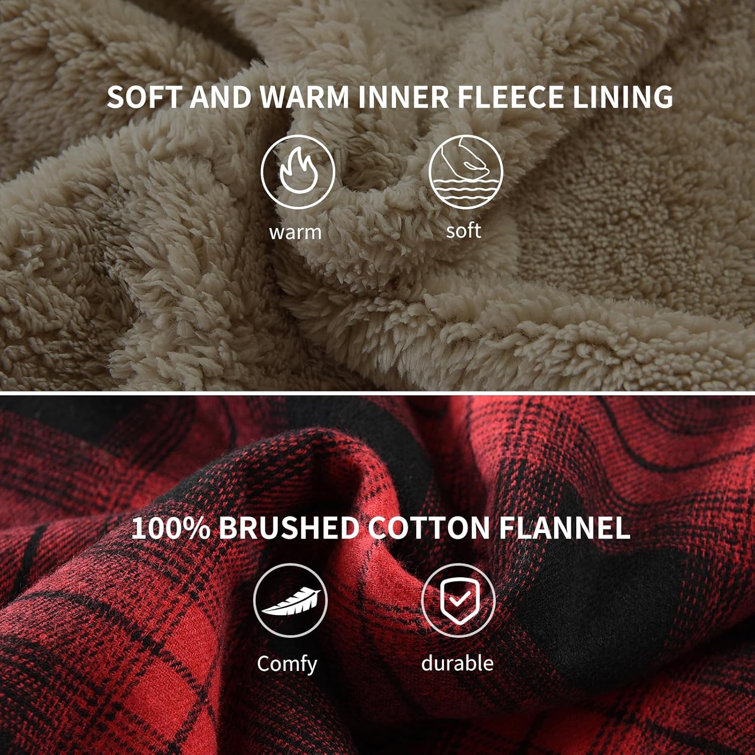 Men's Sherpa Lined Cotton Flannel Shirt Jacket Plaid Button Up Jacket Coat for Men with Pocket - Image 7