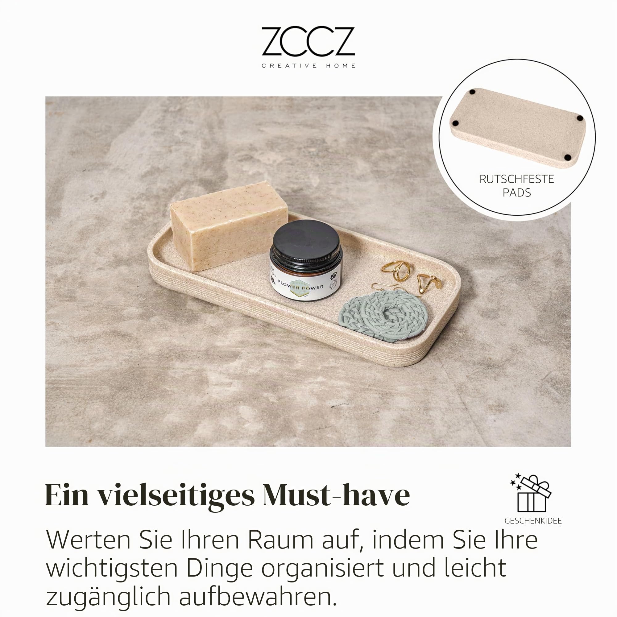 ZCCZ Badezimmer Set – 6 Teile – Badezimmer Organizer mit Zahnbürstenhalter, Seifenspender, Seifenschale, für Kosmetik u. Wattestäbchen – Edle Badezimmer Deko in Marmor-Optik, Sandfarben