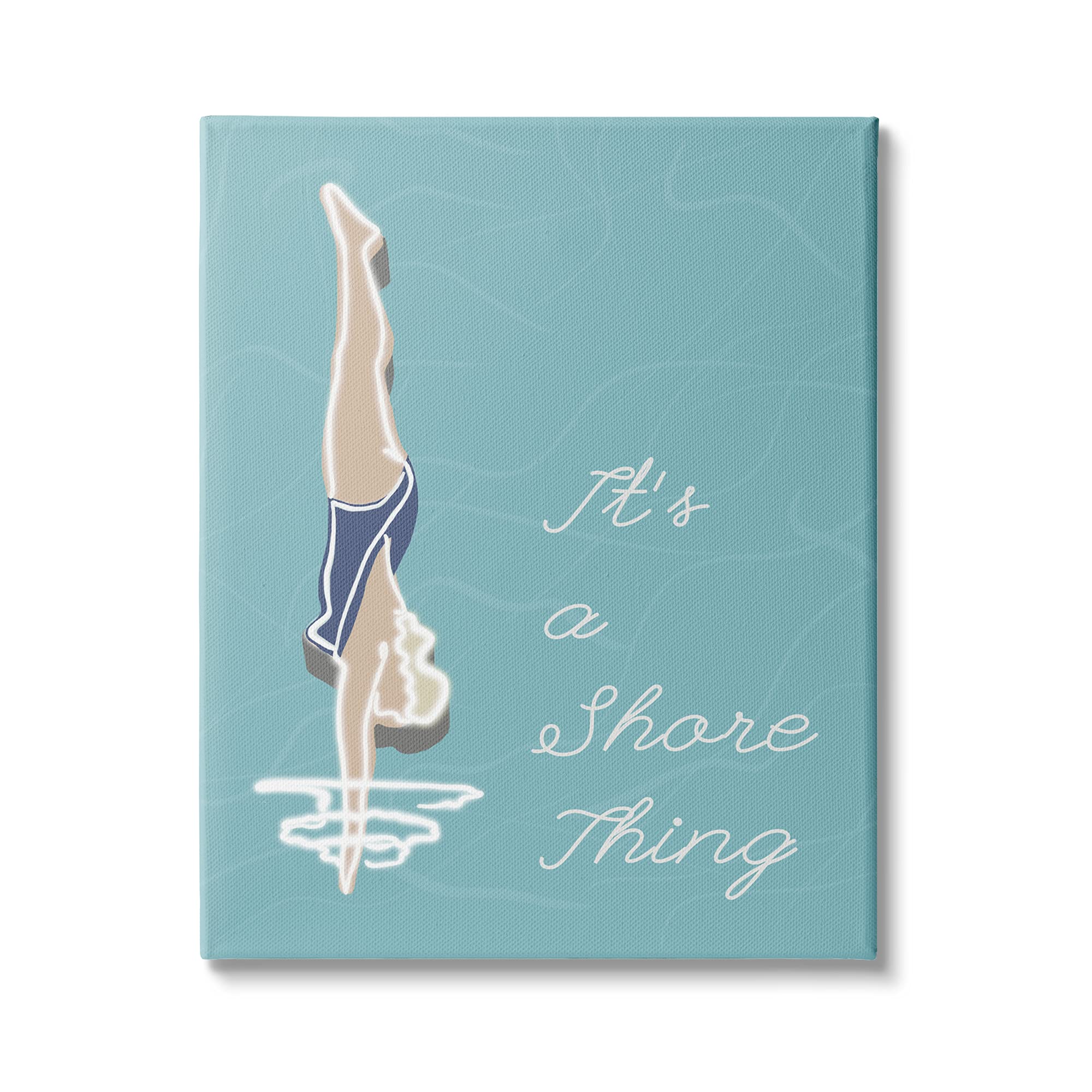 Stupell Industries It’s a Shore Thing Swimming Pun Woman Diving, Designed by Jen Bucheli Canvas Wall Art, 16 x 20, Blue