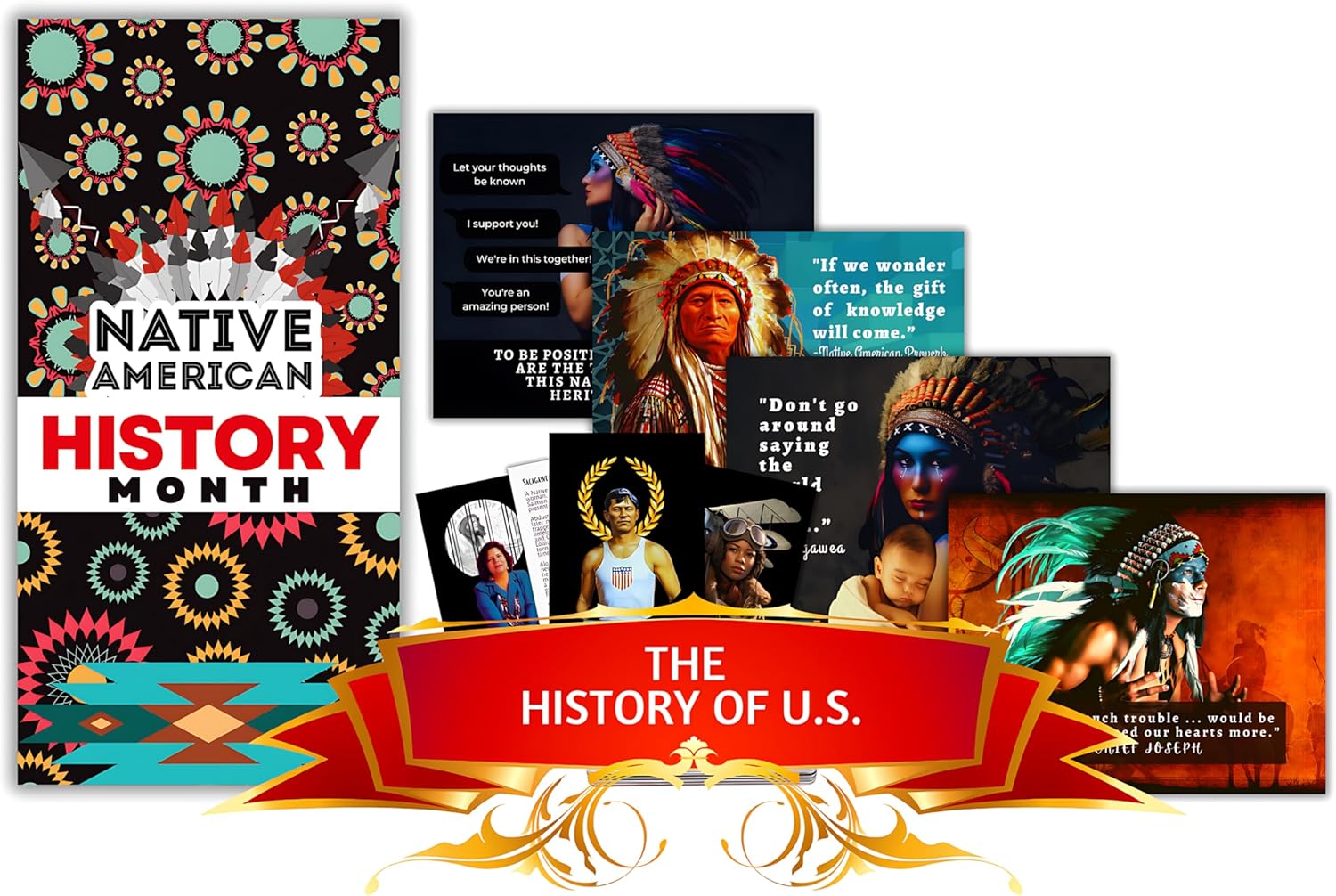 65-PCS Heritage History Month Decor & Educational BDL | Trivia, Flashcards, Posters & Banner | in Arts & Culture, Sports, STEM, Activism & More (Native American & First Nations History)