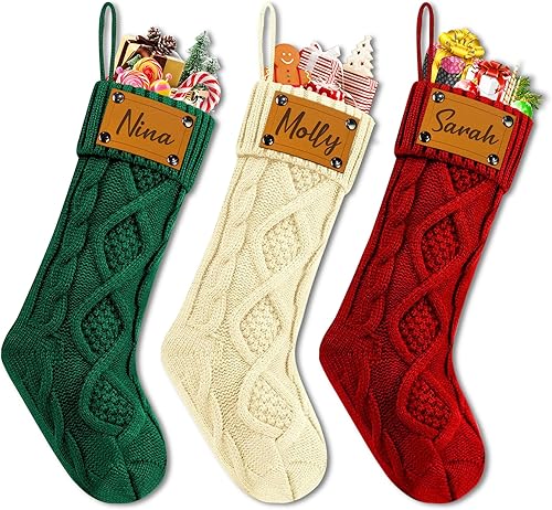 Miniatura 9 de Lcyawer Medias de Navidad personalizadas con nombre, calcetín de Navidad de 18 pulgadas con ciervo, Papá Noel, muñeco de nieve, regalos de