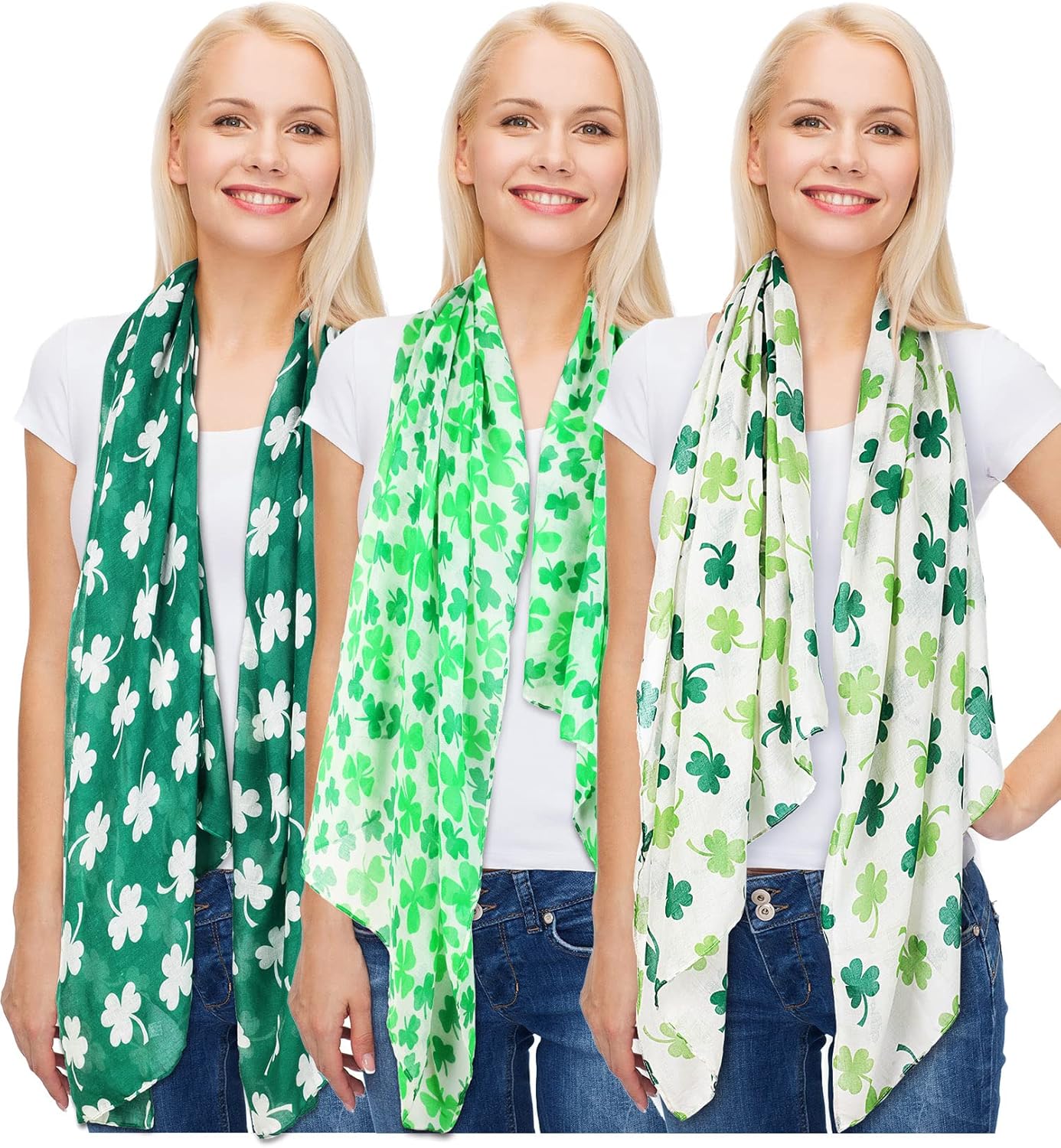 Skylety 3 Pcs St. Patrick's Day Printed Scarf Long Shamrock Shawl Irish Theme Scarf for Saint Patricks Day Outfit Women - Image 2