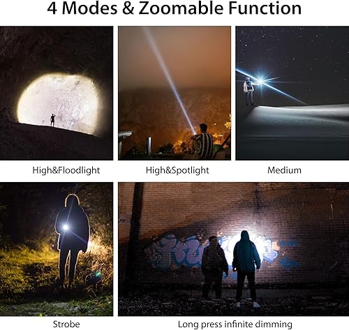 Miniatura 6 de YXQUA Linternas LED recargables de alto lúmenes, 250000 lúmenes, linterna táctica súper brillante, linternas potentes de mano para emergencias,