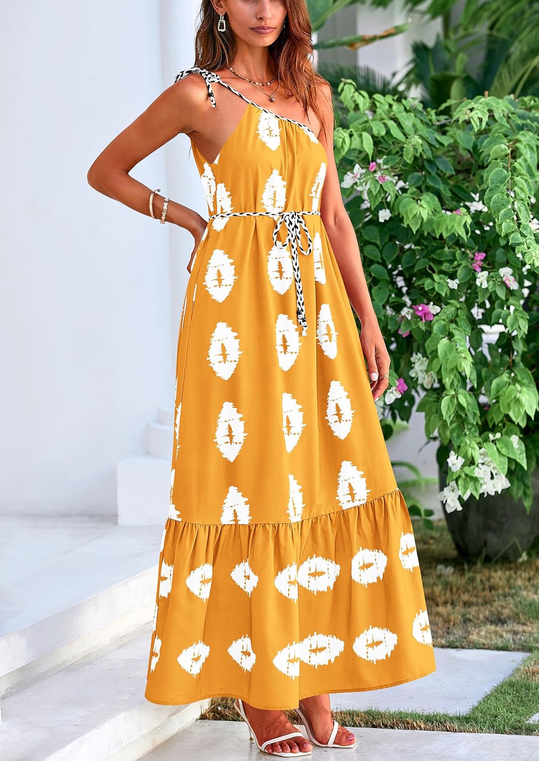 PRETTYGARDEN Women's 2026 Summer One Shoulder Maxi Dress Printed Flowy Boho Long Sundresses Spring Beach Vacation Clothes - Image 3