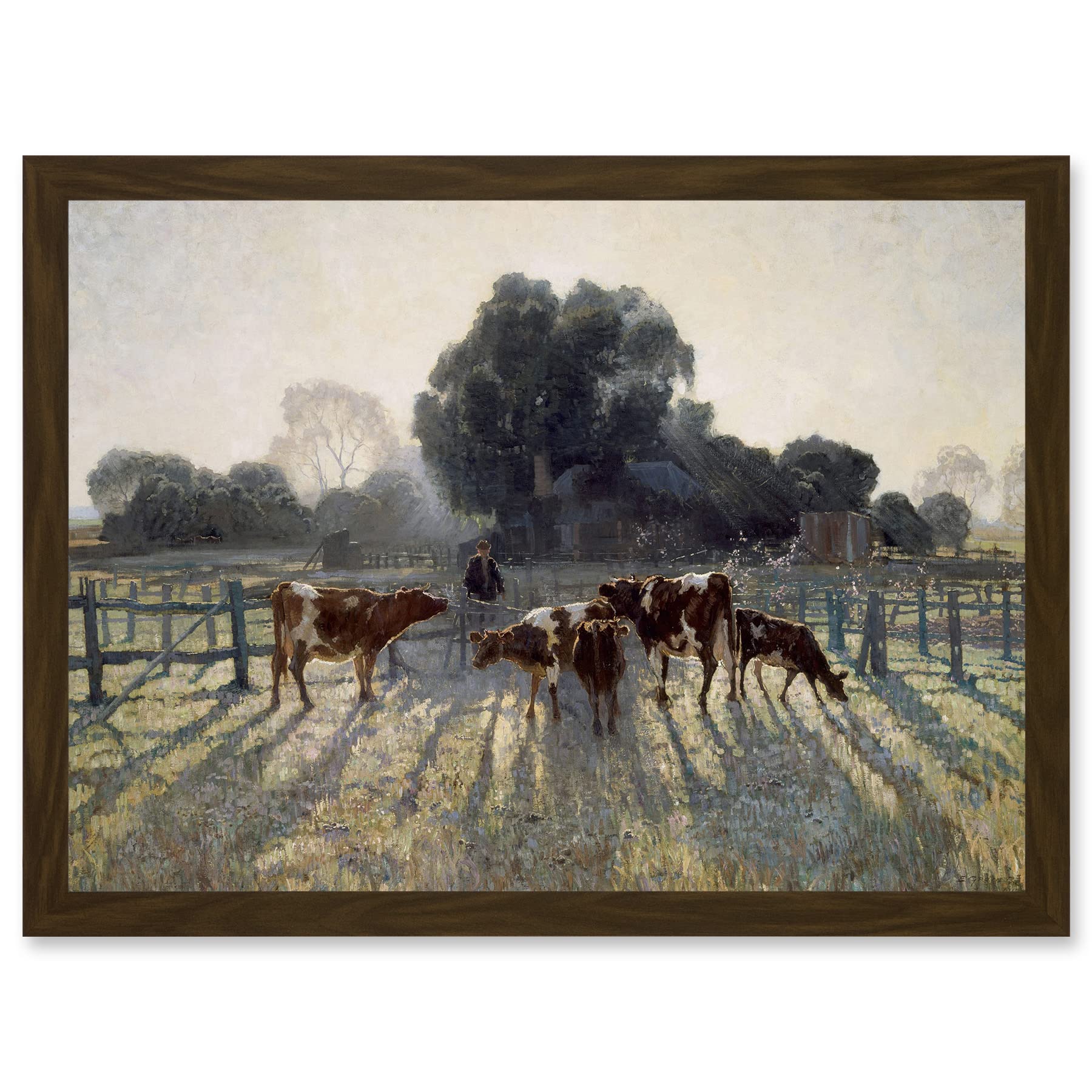 Artery8 Elioth Gruner Spring Frost Livestock Cows Australia Painting Artwork Framed Wall Art Print A4