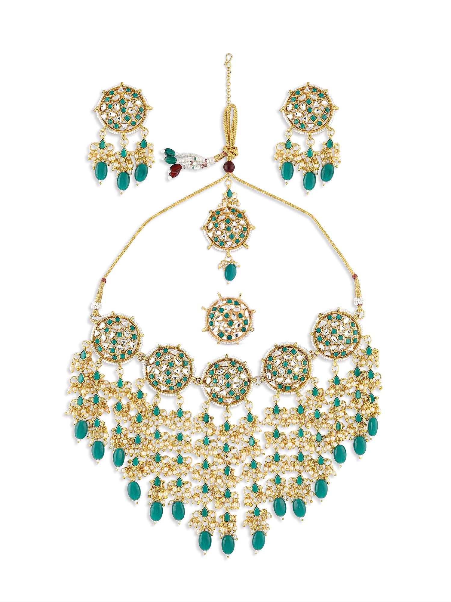 ZAVERI PEARLS Green Stones & Beads Ethnic Necklace Earring Maangtikka & Ring Set For Women-ZPFK10811 (B09GN93SNH) Amazon Price History, Amazon Price Tracker