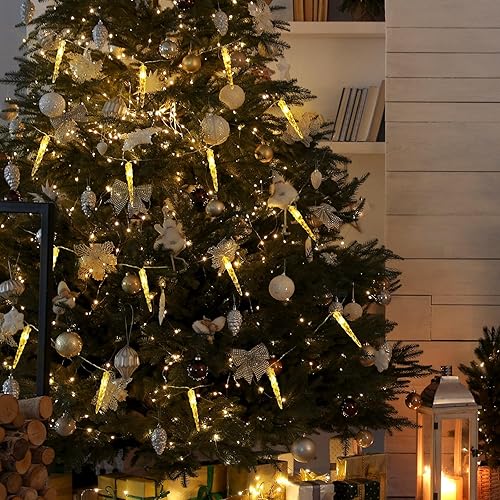Miniatura 4 de Bencailor Paquete de 3 tiras de luces de carámbano de Navidad para árbol de Navidad de 6.6 pies, luces decorativas para colgar en el patio, porche,