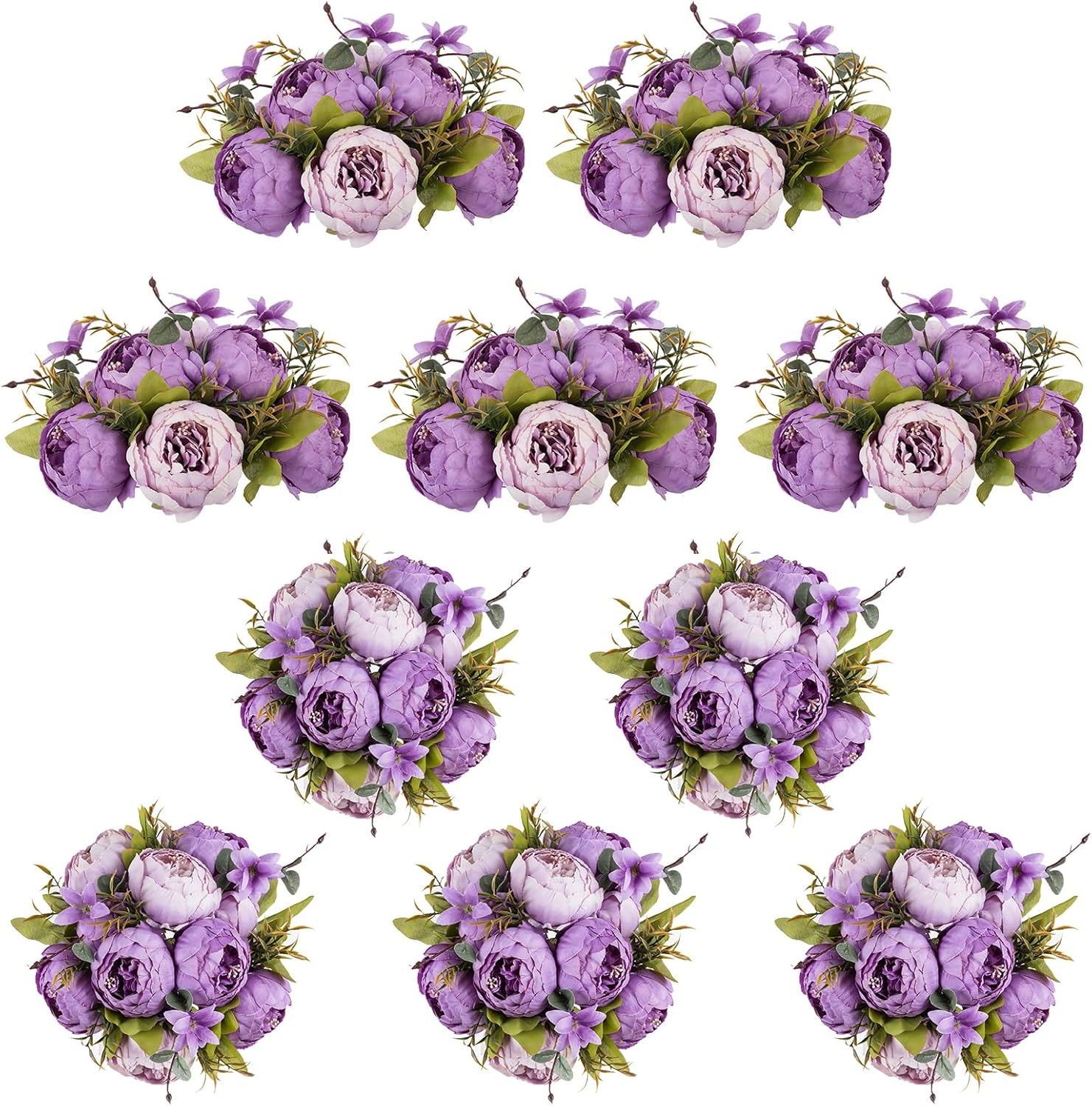 NUPTIO Flower Balls Flowers for Centerpieces: 10 Pcs 9.4 inch Diam Purple Artificial Peony Fake Flower Ball Arrangement Bouquet Wedding Centerpieces for Tables Wedding Centerpiece Decorations 10 Purple