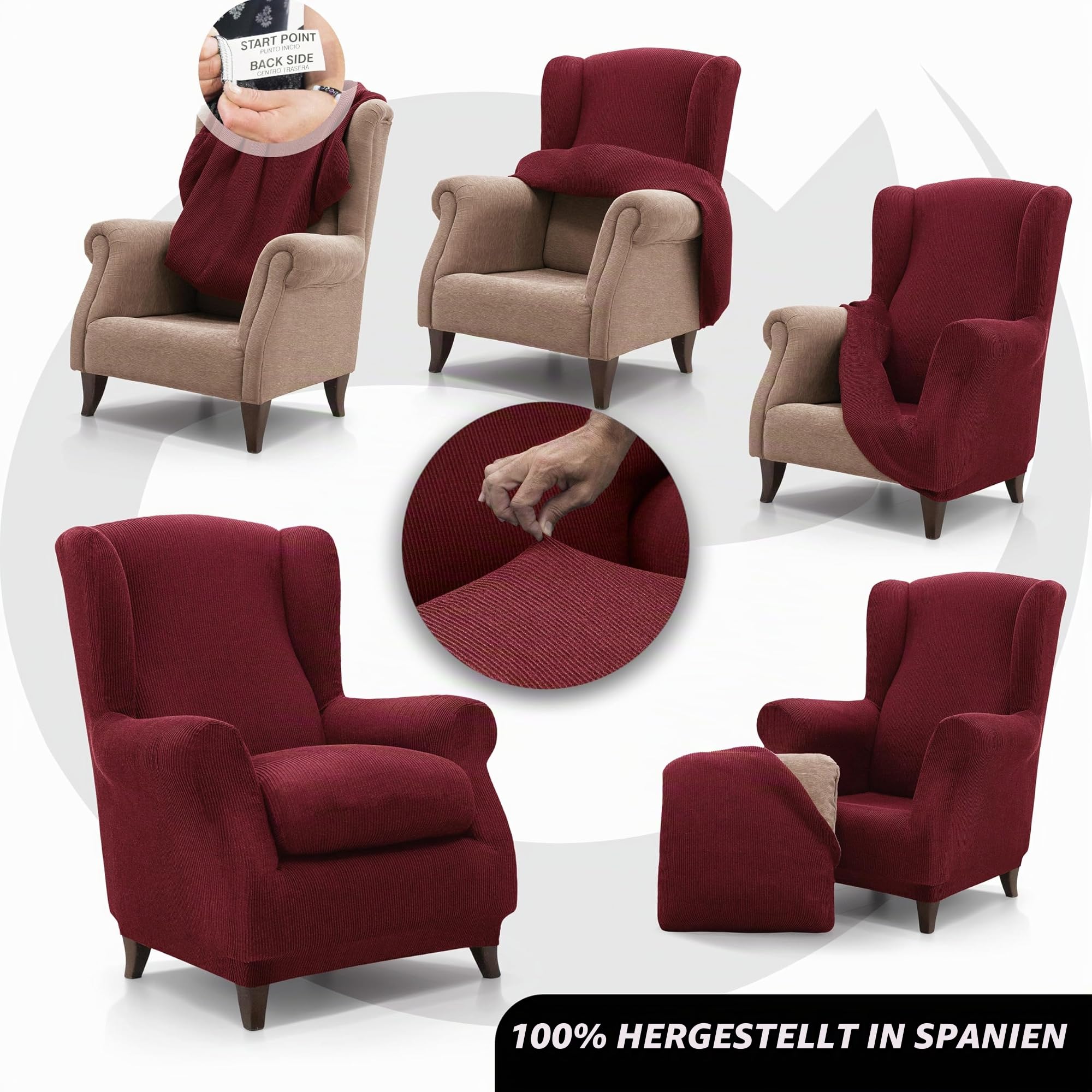FAVERTI® Elastischer Ohrensesselbezug von 70 bis 100 cm | Modell Reale | Bordeaux | Verstellbarer Ohrensesselbezug | Qualitätsschutz aus Jacquard-Stoff und Baumwolle