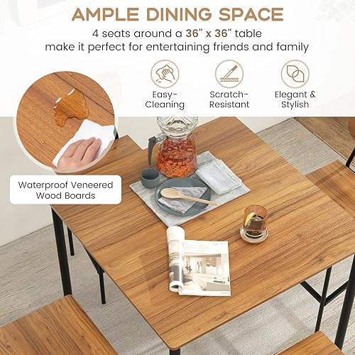 Miniatura 5 de KOTEK Juego de mesa de comedor de 5 piezas, mesa de cocina industrial y sillas para 4, juego de comedor que ahorra espacio con taburetes de bar para