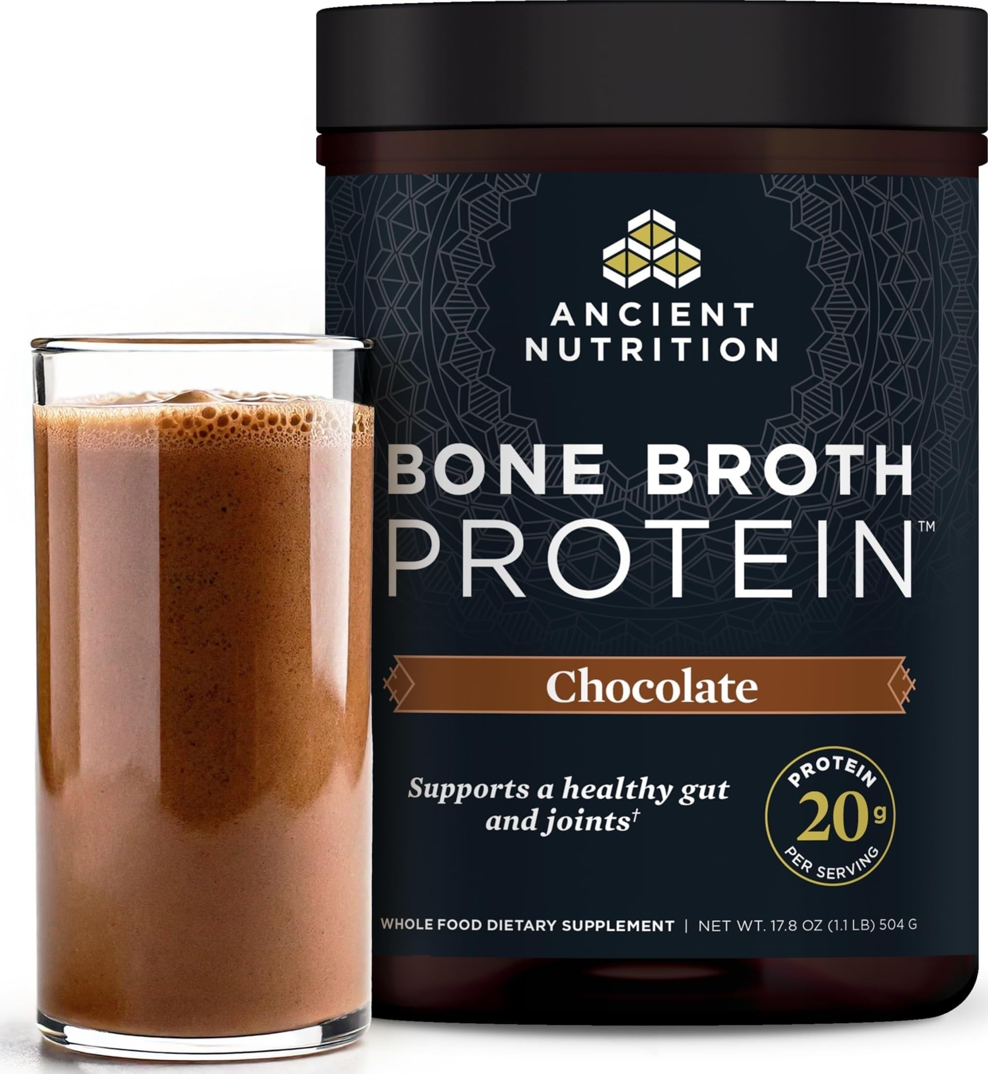 Grass Fed Bone Broth Protein Powder, Chocolate | 20g Clean Protein, Grass-Fed & Pasture-Raised, Collagen Types I, II & III, Gut + Joint Support, 20 Servings