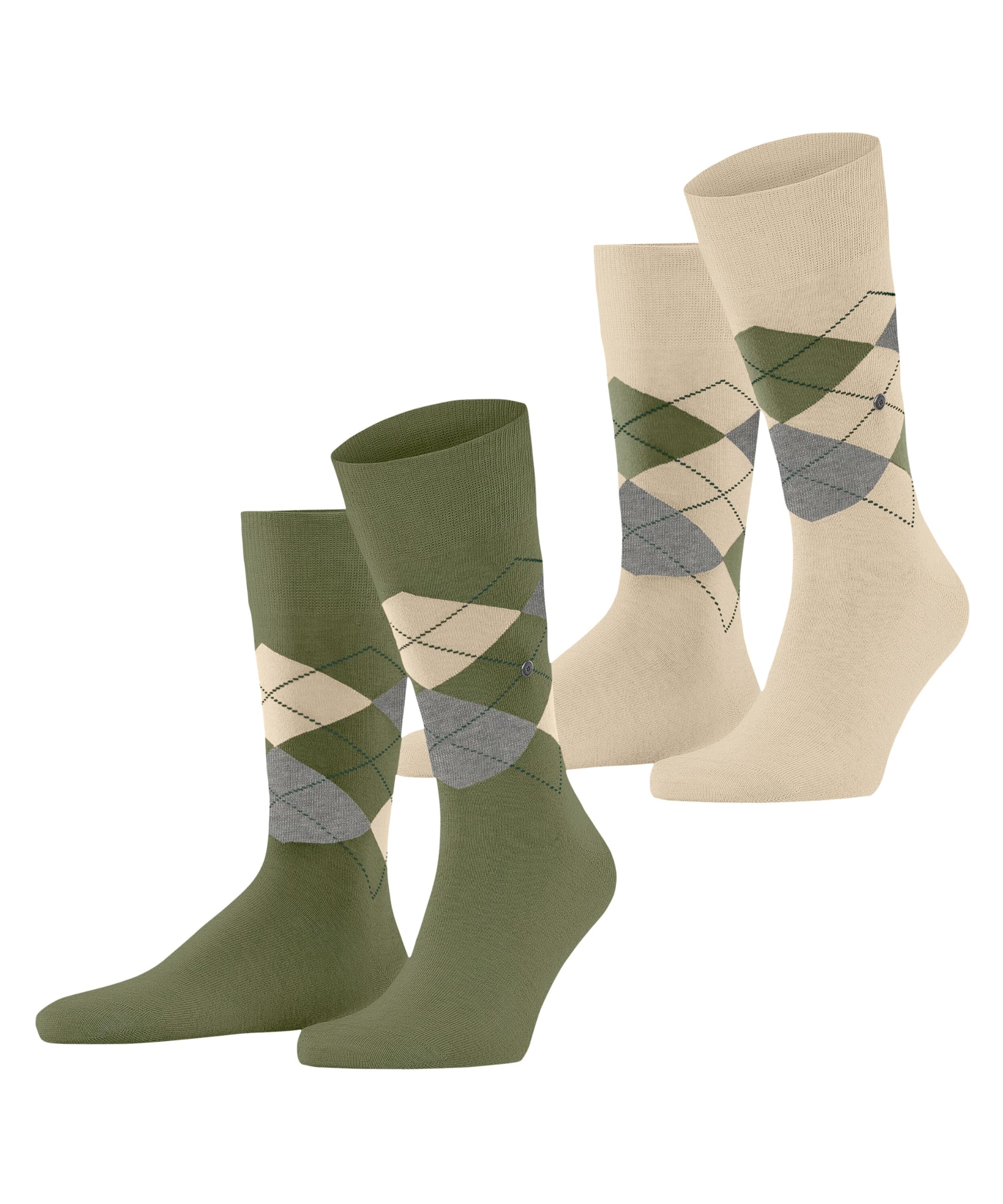 Burlington Men's Everyday Argyle M So Cotton Patterned Socks 2 Pairs, Green Salvia 7472, 6.5-11