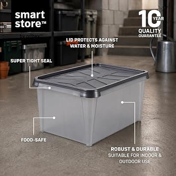 SmartStore 55 L Waterproof Plastic Storage Boxes with Lids-Set of 4-Frosted-Stackable and Nestable--Food Safe and BPA Free-IP44 rating-L60 x W40 x H35 cm, Anthracite
