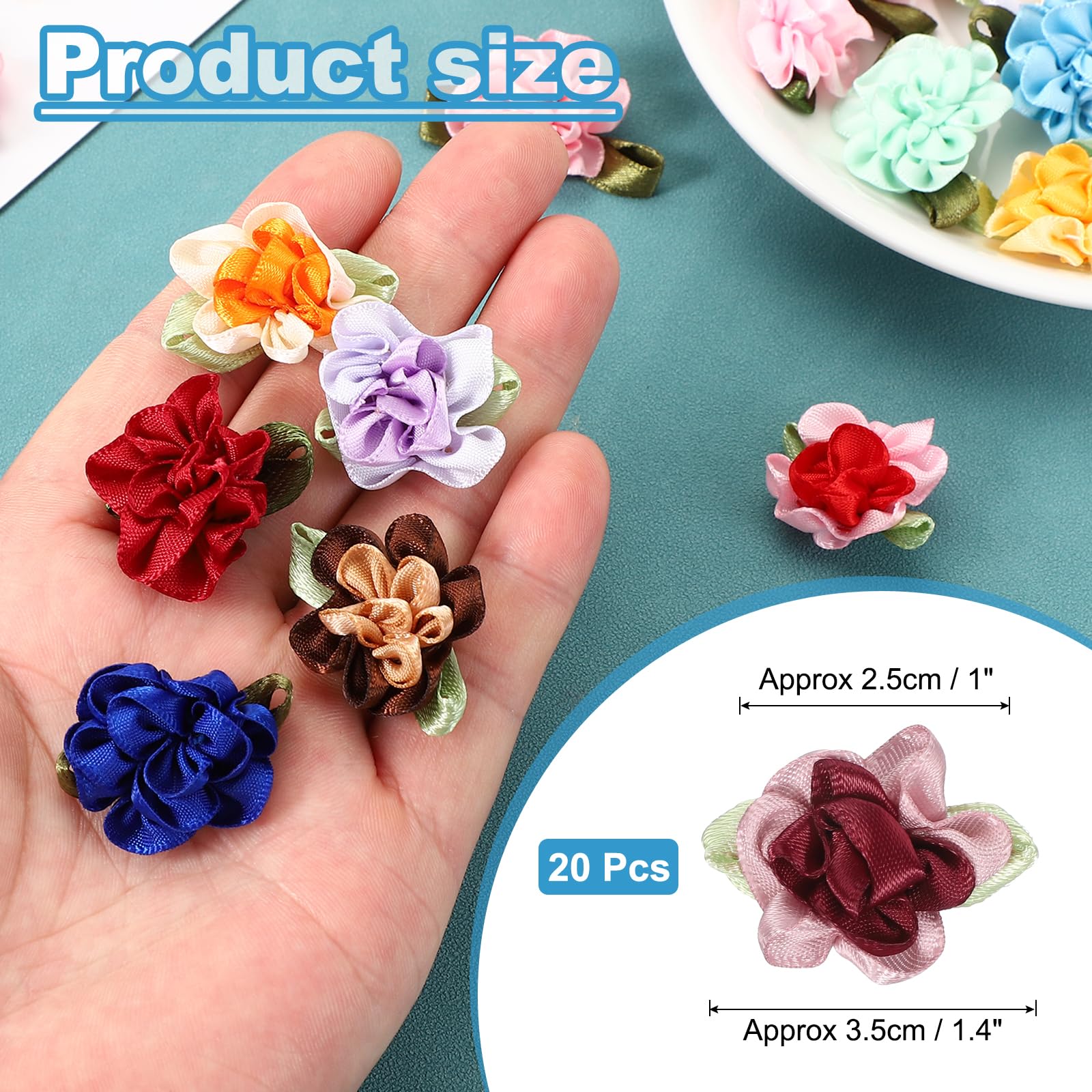 PATIKIL 1 Inch Ribbon Flowers Bows for Crafts 20 Pack Mini Satin Roses Flowers Small Fabric Flower Heads DIY Sewing Appliques for Gift Wedding Bride Ornament Burgundy/Dark Pink - Image 2