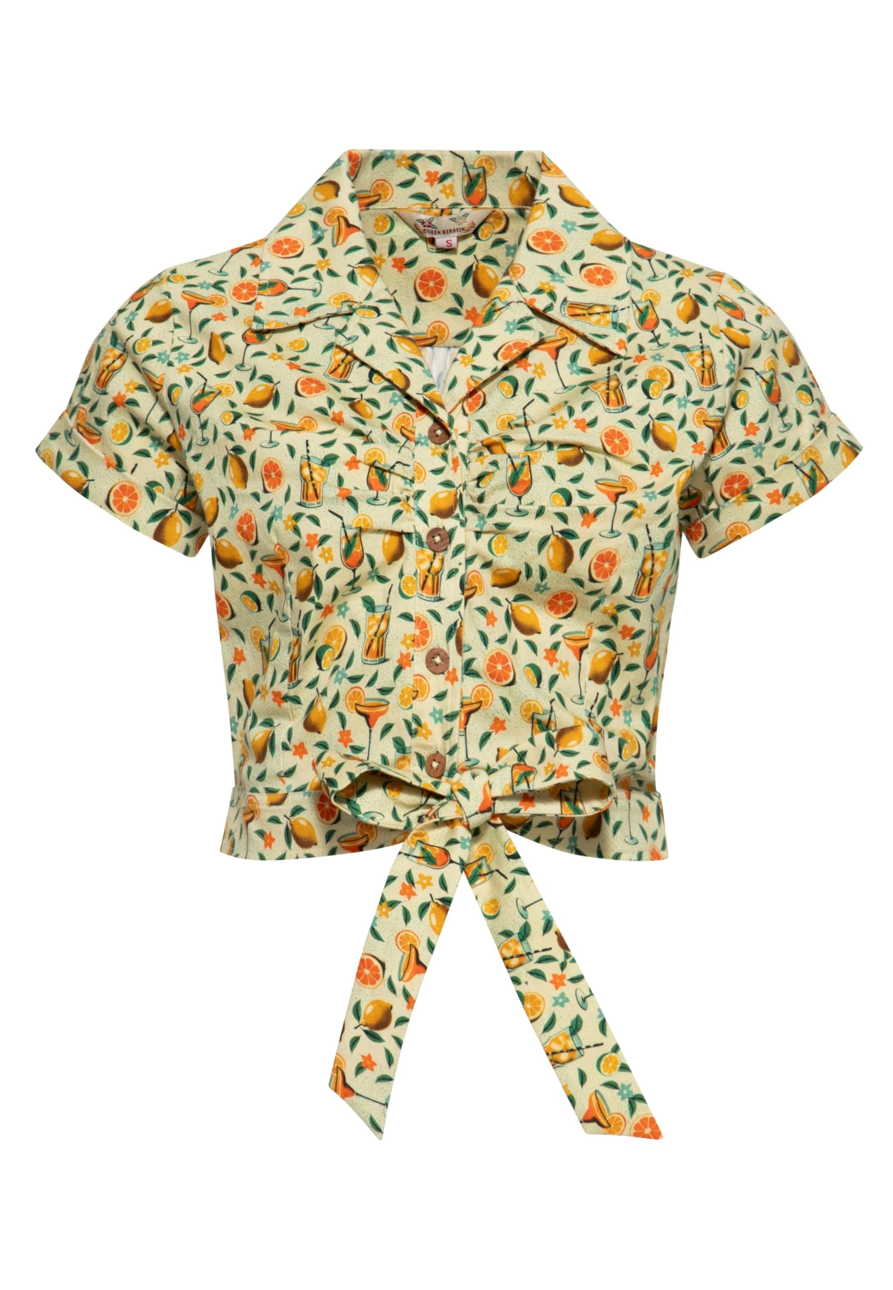 Queen Kerosin Damen Hawaiibluse Mit Bindeschleife Citrus Cocktails
