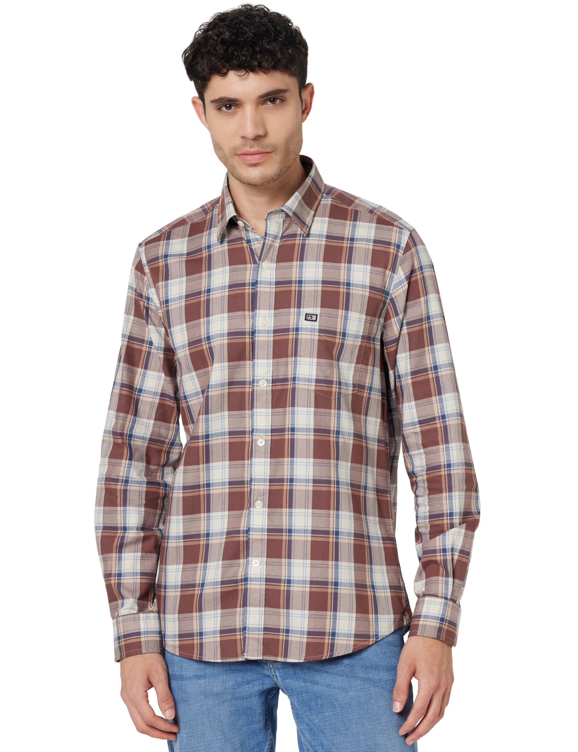 Arrow Men Slim fit Cotton Striped Long Sleeves Semi-Cutaway Collar Shirt