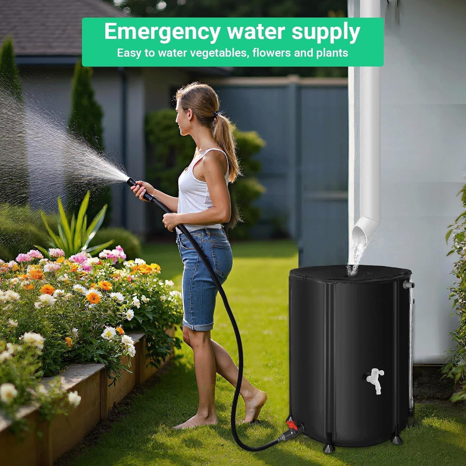 Barril De Lluvia Plegable, Sistema De Recolección De Agua De Lluvia De Canaletas De PVC, Sistema Portátil De Recolección De Agua De Lluvia, Tanque Colector De Agua(160L)