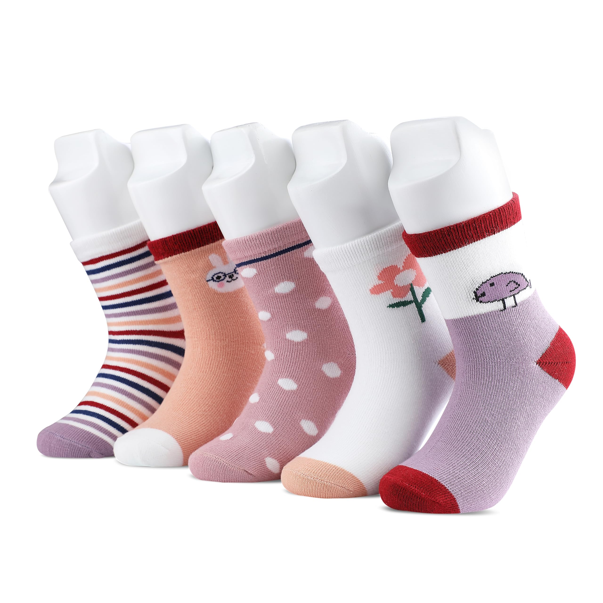 MagicPop Pink Socks for Girls, Calf length, Soft Pure Cotton, Lightweight & Breathable, 1 to 9 Years, Pack of 5, Designer socks, Gift Option (IN, Age, 4 Years, 6 Years, Light Colors) - Image 3 thumbnail