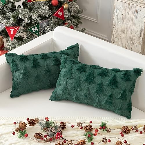 Miniatura 8 de Kevin Textile - Juego de 2 fundas de almohada decorativas de Navidad de 12 x 20 pulgadas, de felpa suave, jacquard, de pelo sintético, fundas de