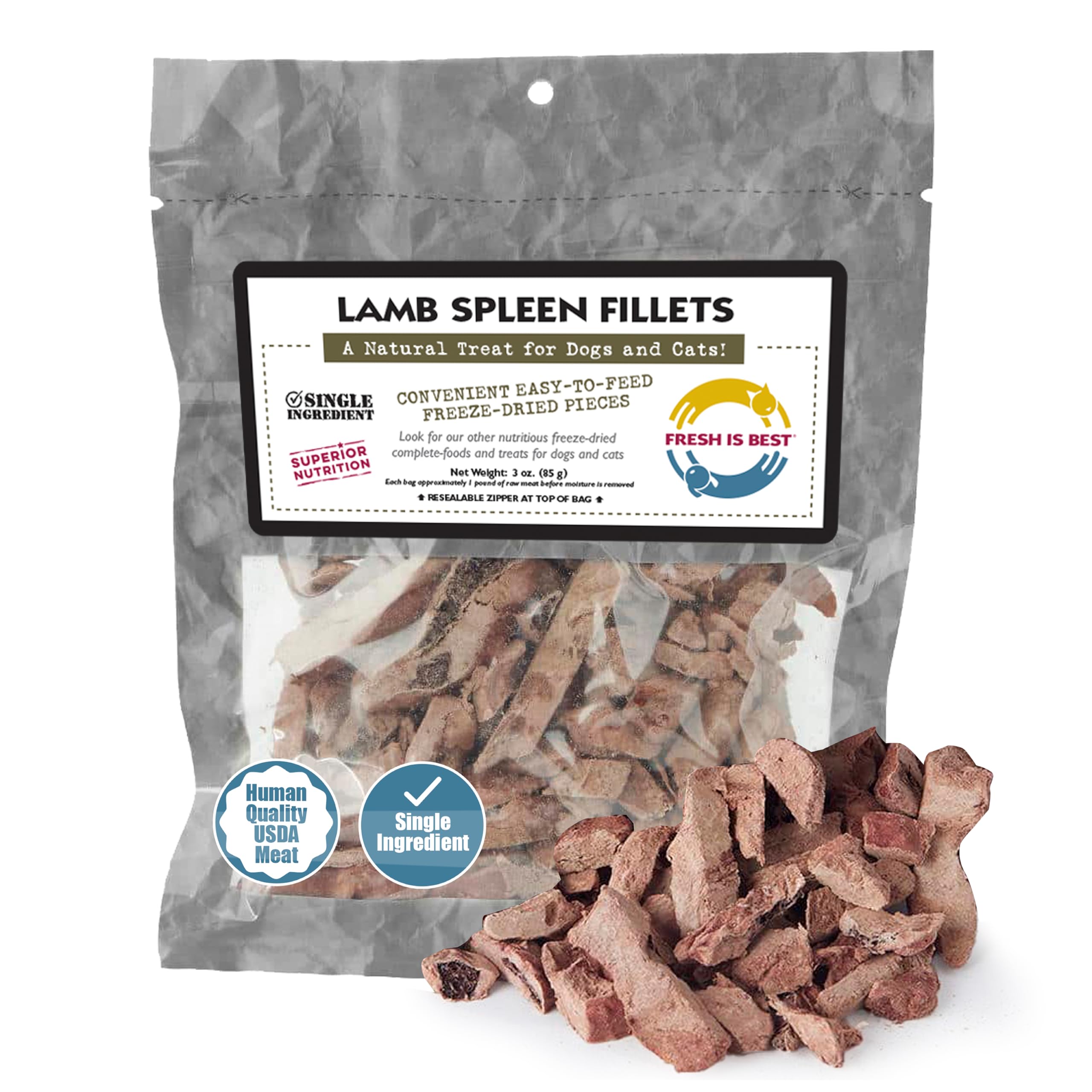 Fresh Is Best Lamb Spleen Fillets Freeze Dried Dog Treats – Raw Freeze Dried Treats for Dogs & Cats in Resealable Zipper Bag – High-Protein Single Ingredient – Made in The USA